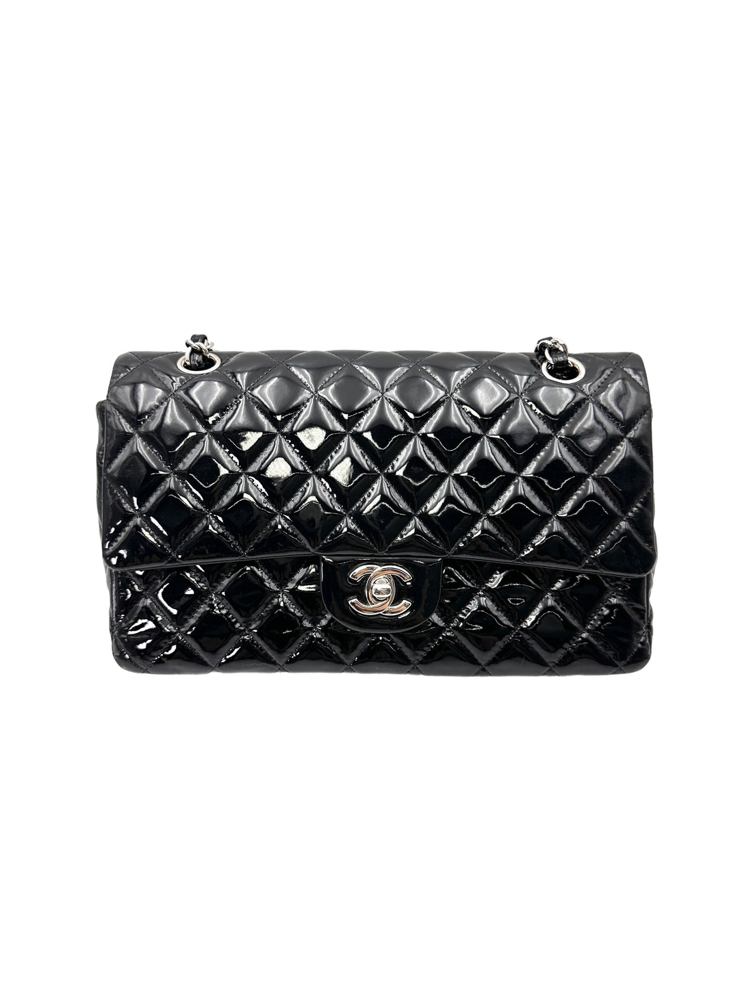 Chanel Classic Flap Black Quilted Patent Leather Medium Size Shoulder Bag(19***13) CC2122