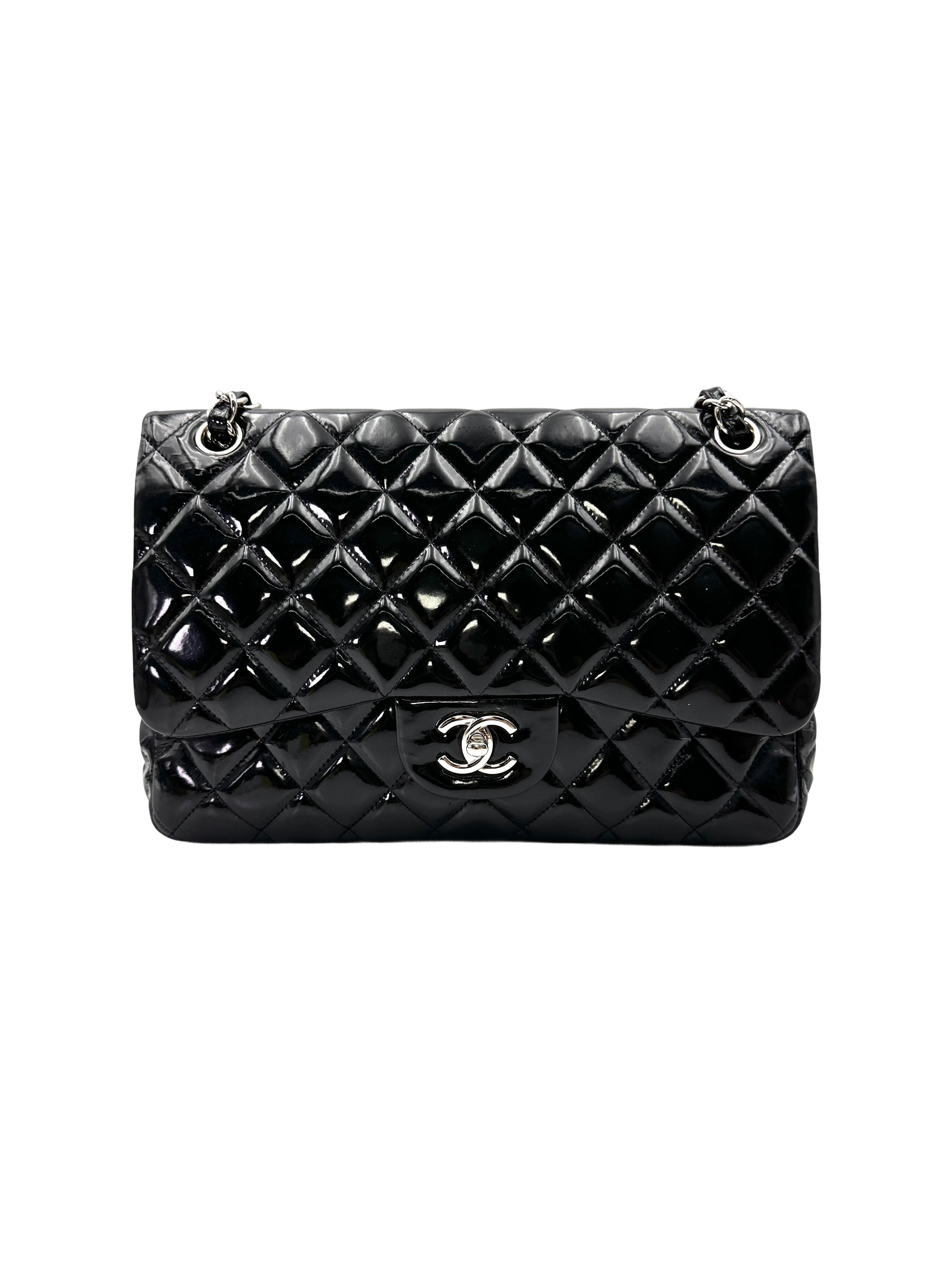 Chanel Classic Flap Black Quilted Patent Leather Jumbo Shoulder Bag(14***16) CC2124