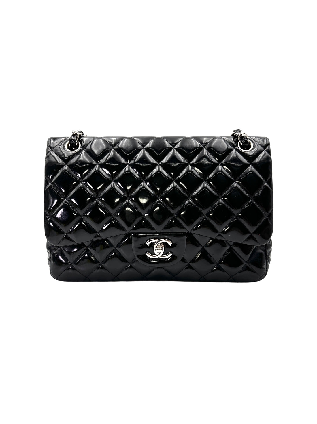 Chanel Classic Flap Black Quilted Patent Leather Jumbo Shoulder Bag(14***16) CC2124