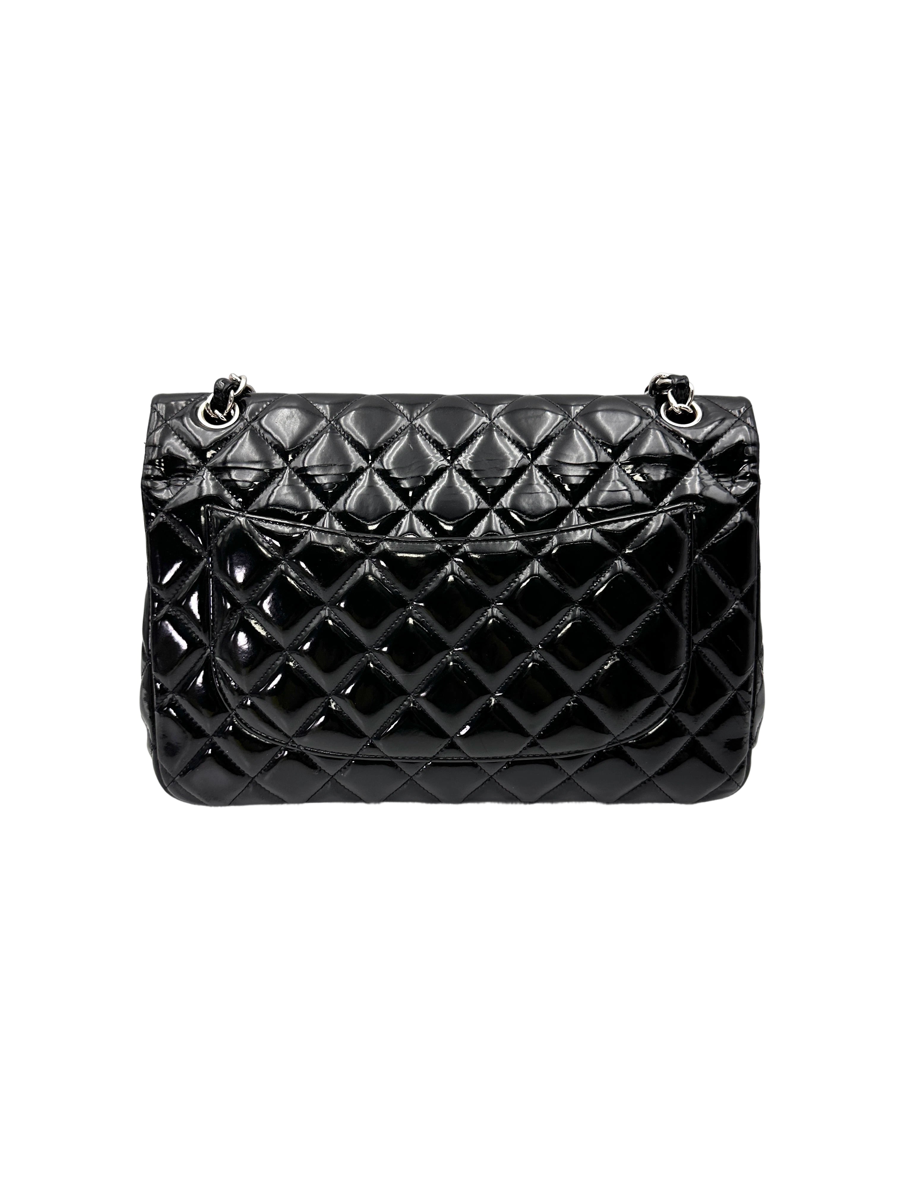 Chanel Classic Flap Black Quilted Patent Leather Jumbo Shoulder Bag(14***16) CC2124