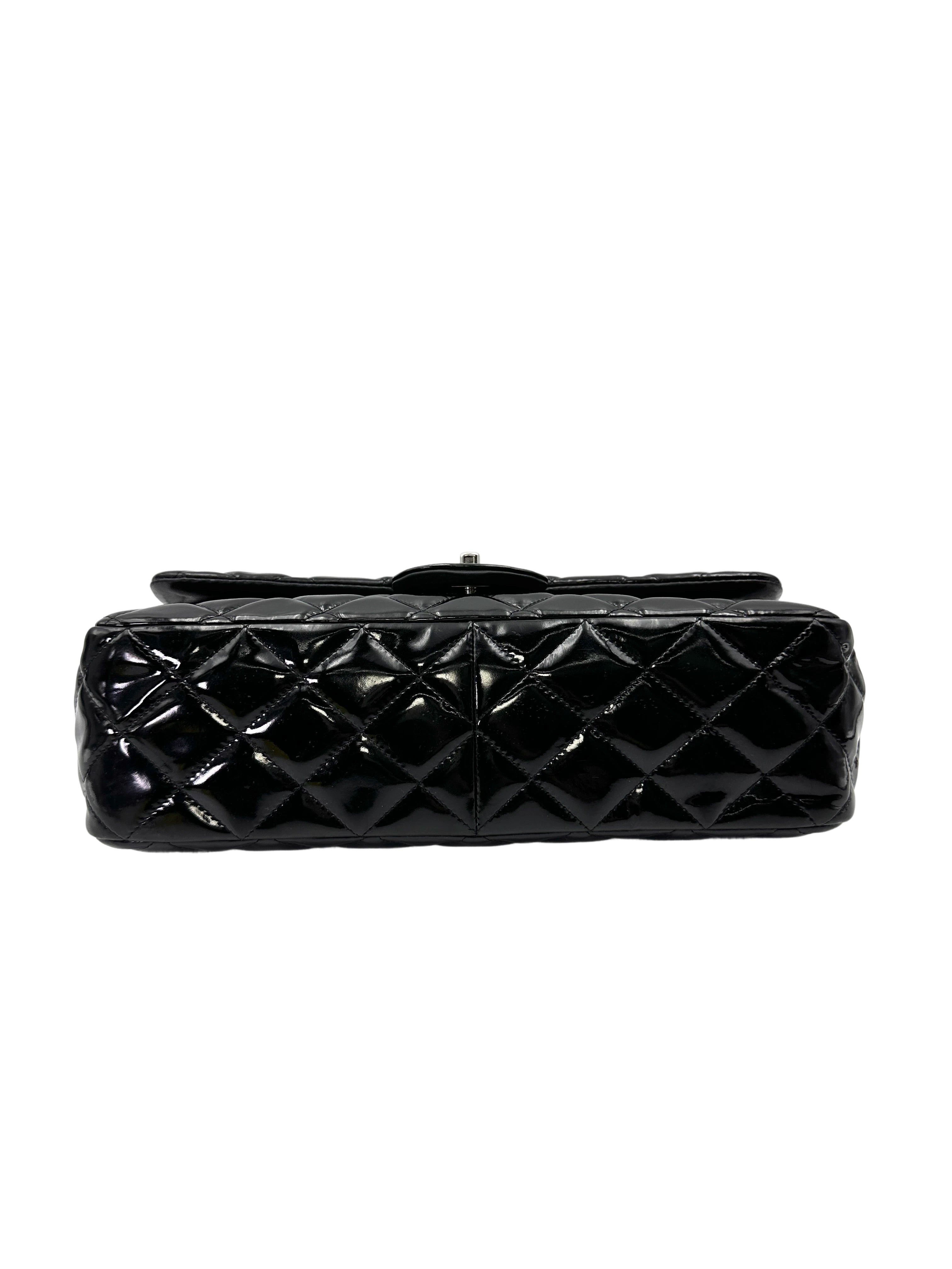 Chanel Classic Flap Black Quilted Patent Leather Jumbo Shoulder Bag(14***16) CC2124