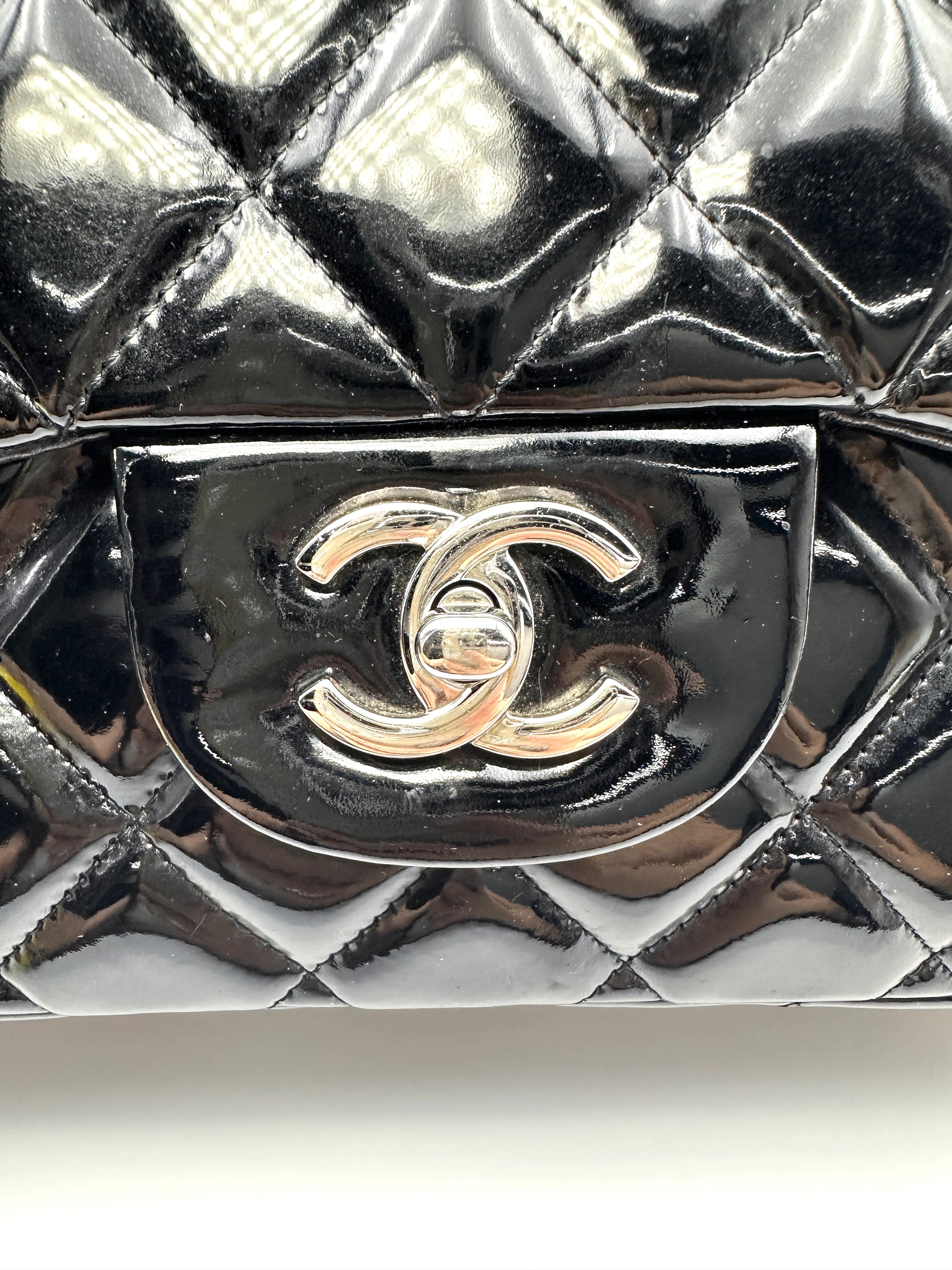 Chanel Classic Flap Black Quilted Patent Leather Jumbo Shoulder Bag(14***16) CC2124