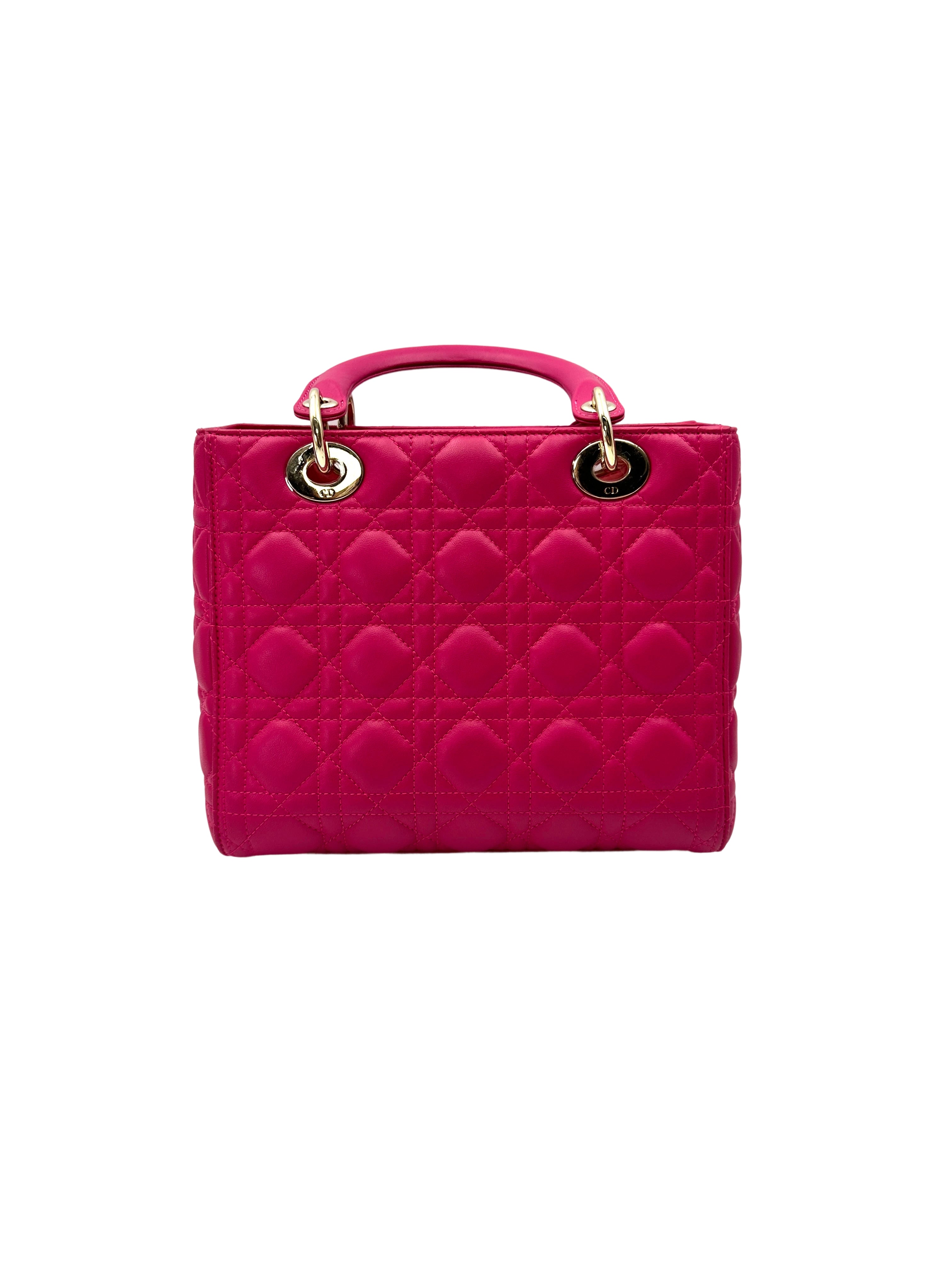 Christian Dior Lady Dior Pink Cannage Leather Handle Bag With Gold Charms DR782