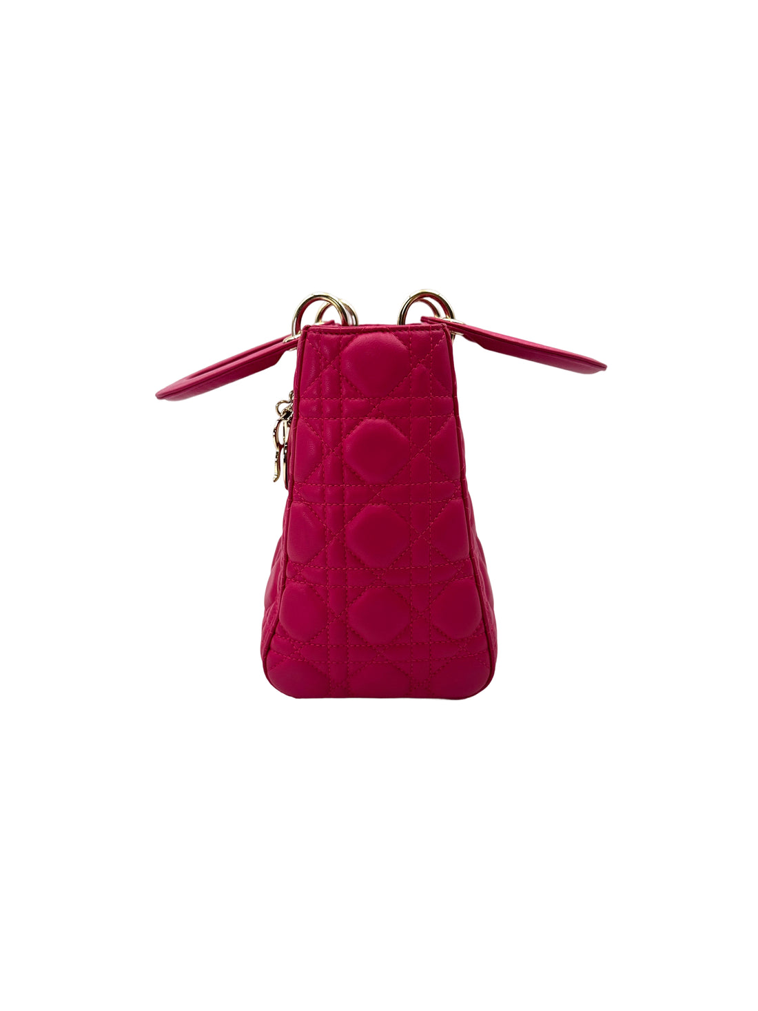 Christian Dior Lady Dior Pink Cannage Leather Handle Bag With Gold Charms DR782
