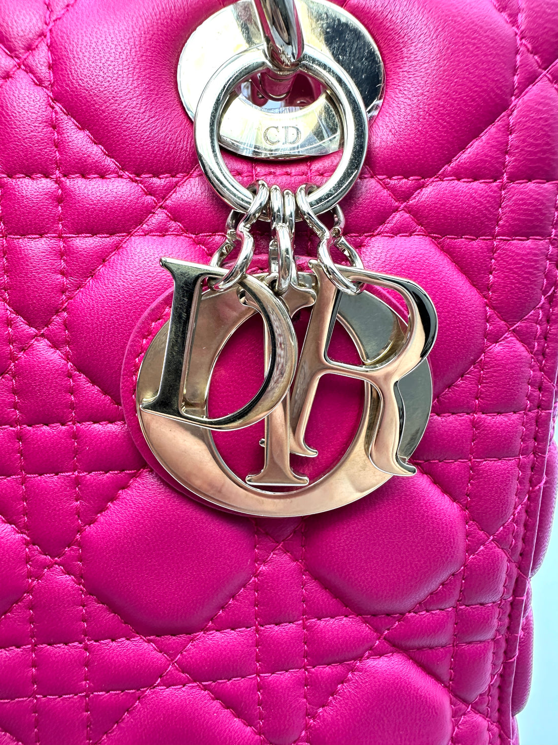 Christian Dior Lady Dior Pink Cannage Leather Handle Bag With Gold Charms DR782