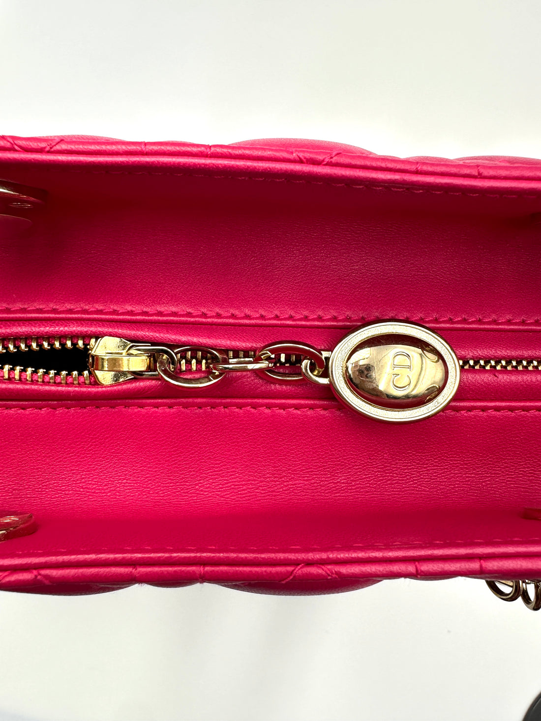 Christian Dior Lady Dior Pink Cannage Leather Handle Bag With Gold Charms DR782