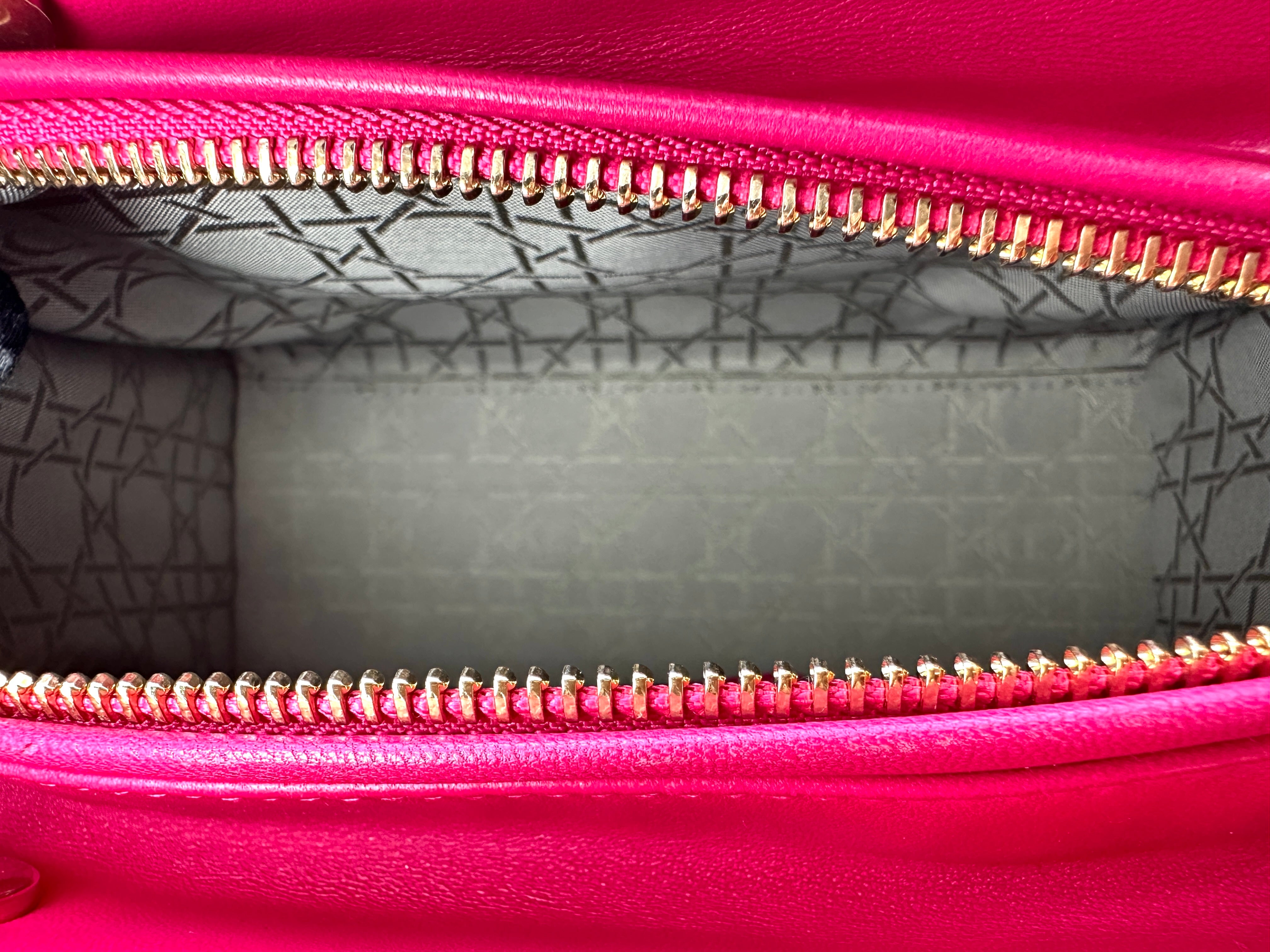 Christian Dior Lady Dior Pink Cannage Leather Handle Bag With Gold Charms DR782