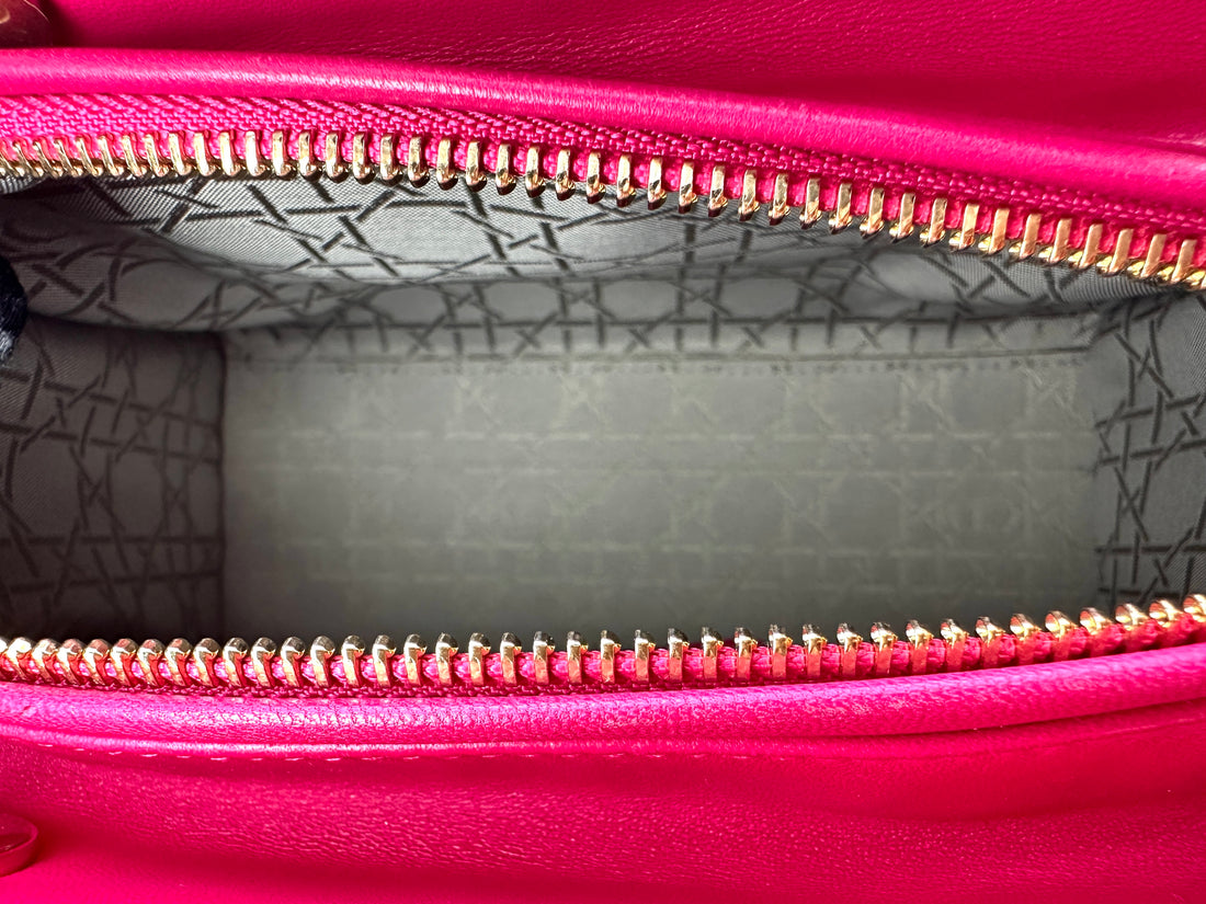 Christian Dior Lady Dior Pink Cannage Leather Handle Bag With Gold Charms DR782