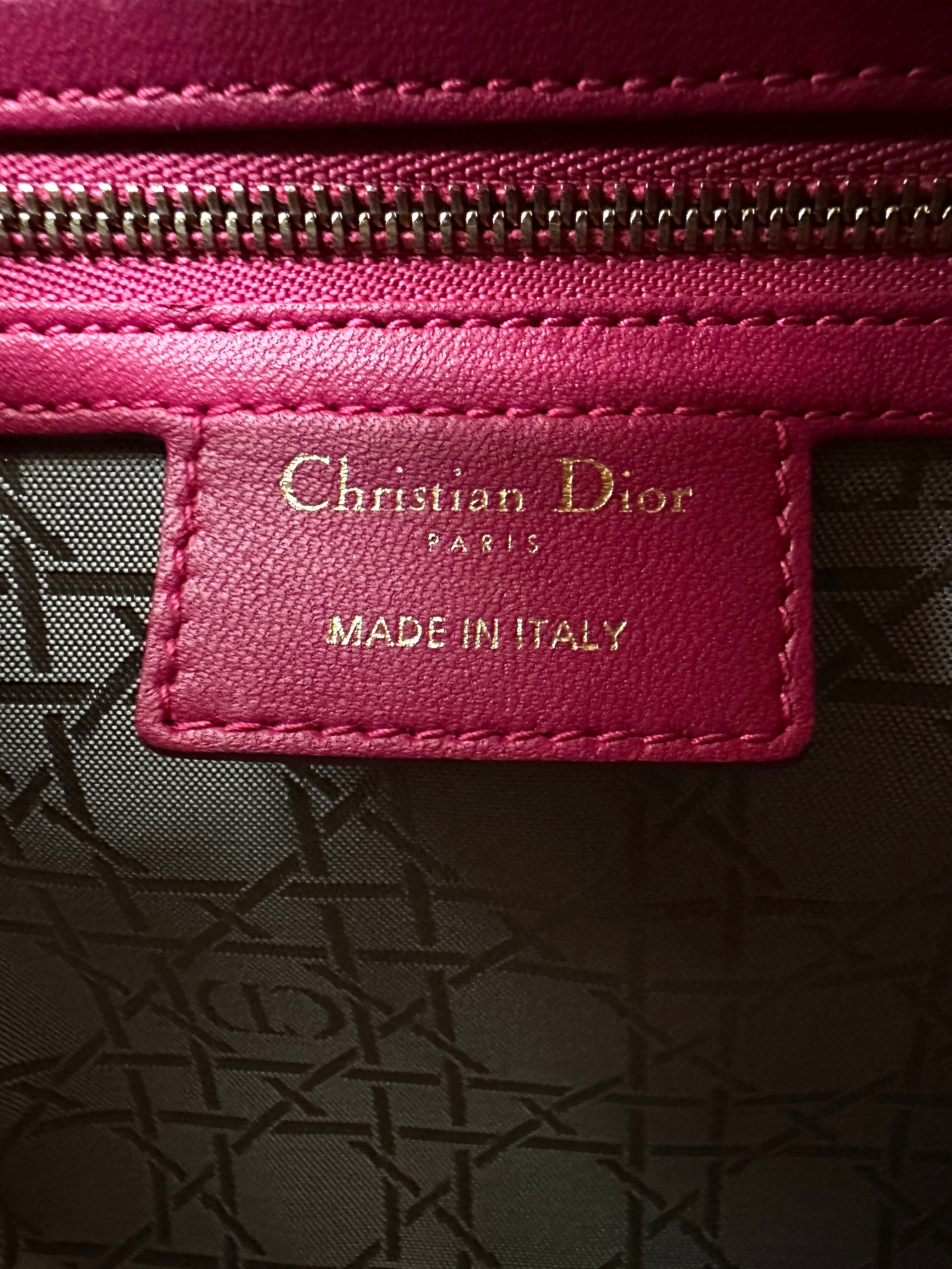 Christian Dior Lady Dior Pink Cannage Leather Handle Bag With Gold Charms DR782