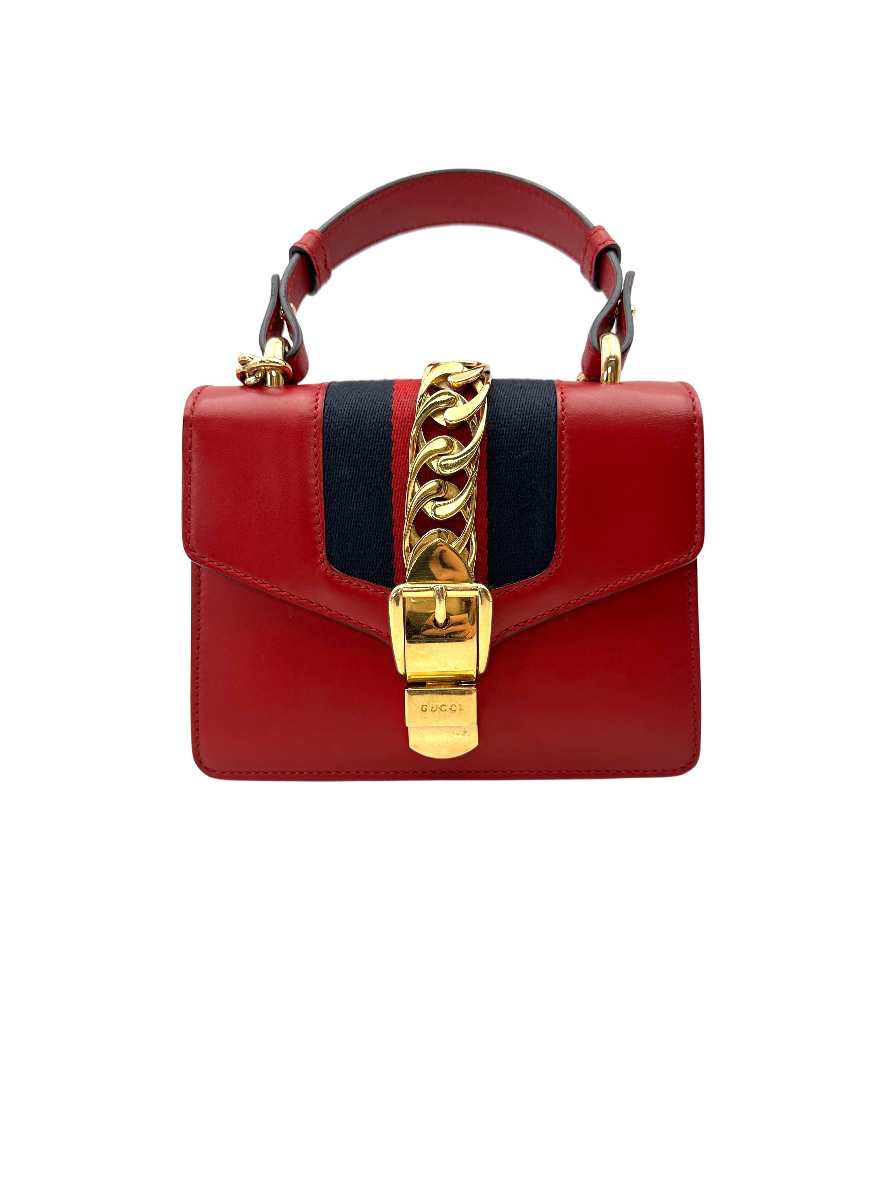 Gucci Sylvie Red Leather Small Size Top Handle Bag GG1270