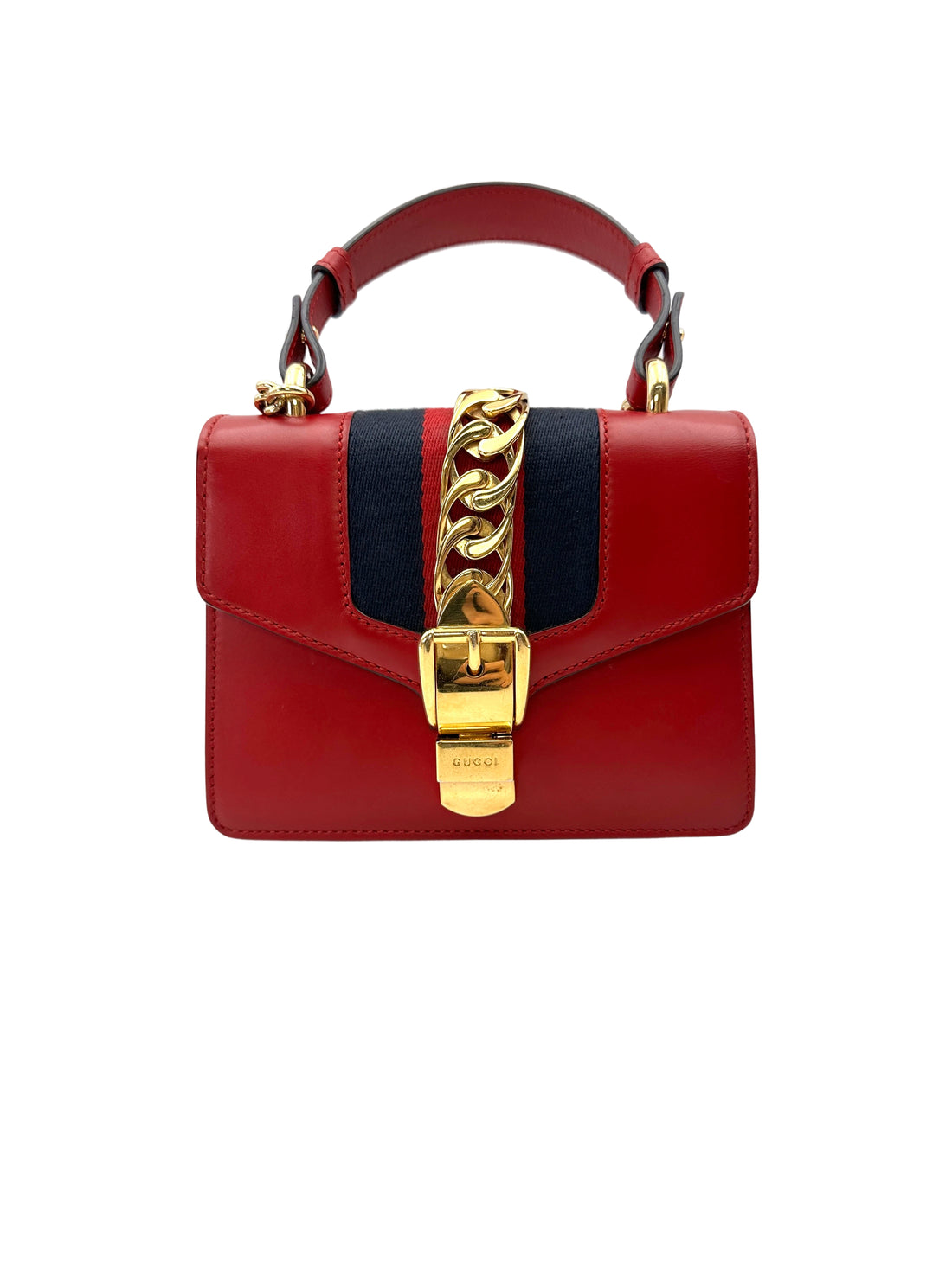 Gucci Sylvie Red Leather Small Size Top Handle Bag GG1270
