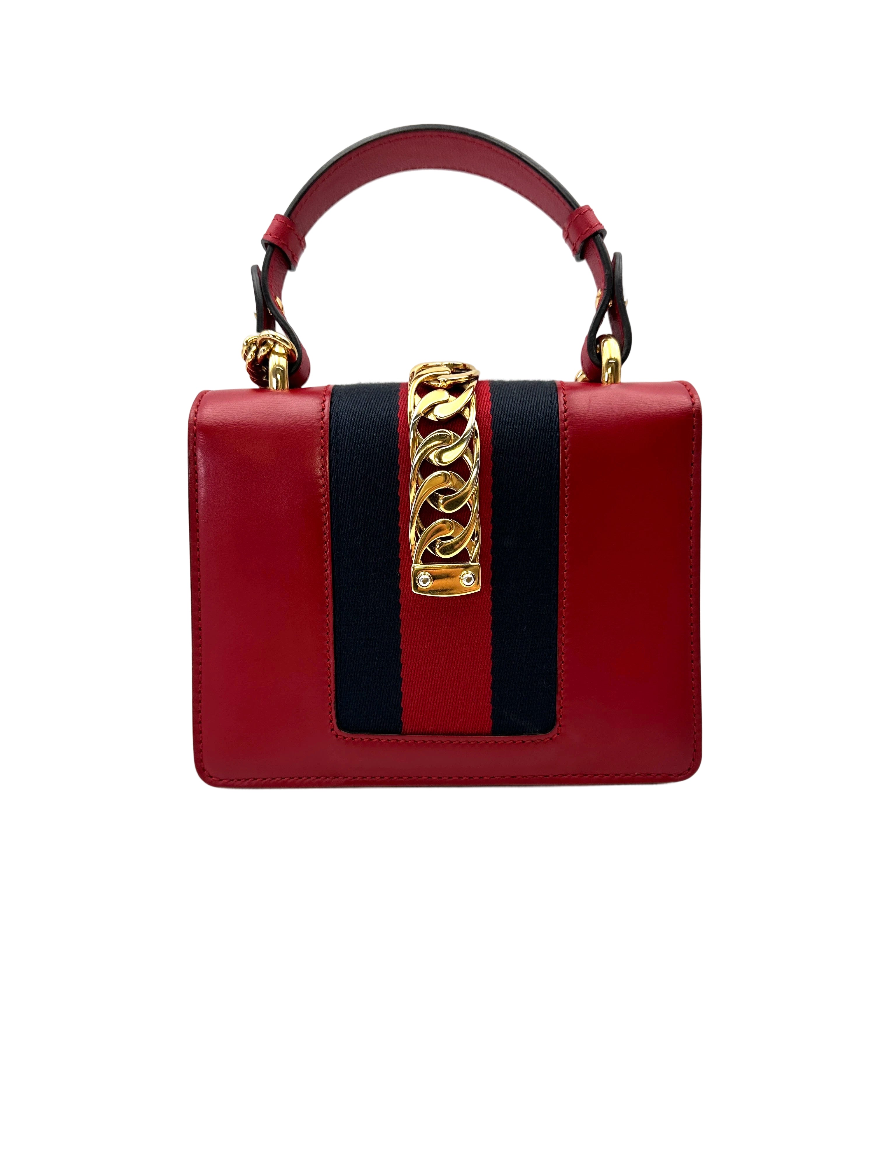 Gucci Sylvie Red Leather Small Size Top Handle Bag GG1270
