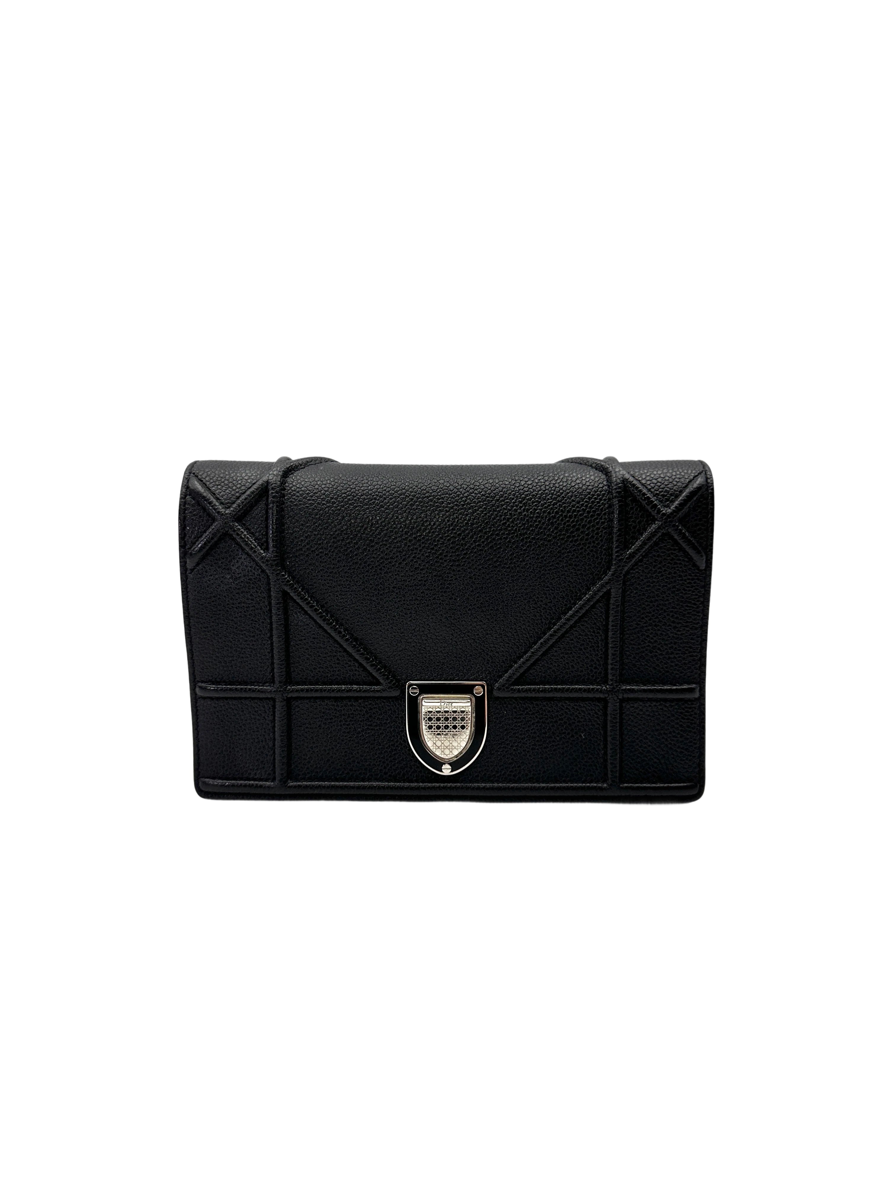 Christian Dior Diorama Black Leather Wallet On Chain DR783