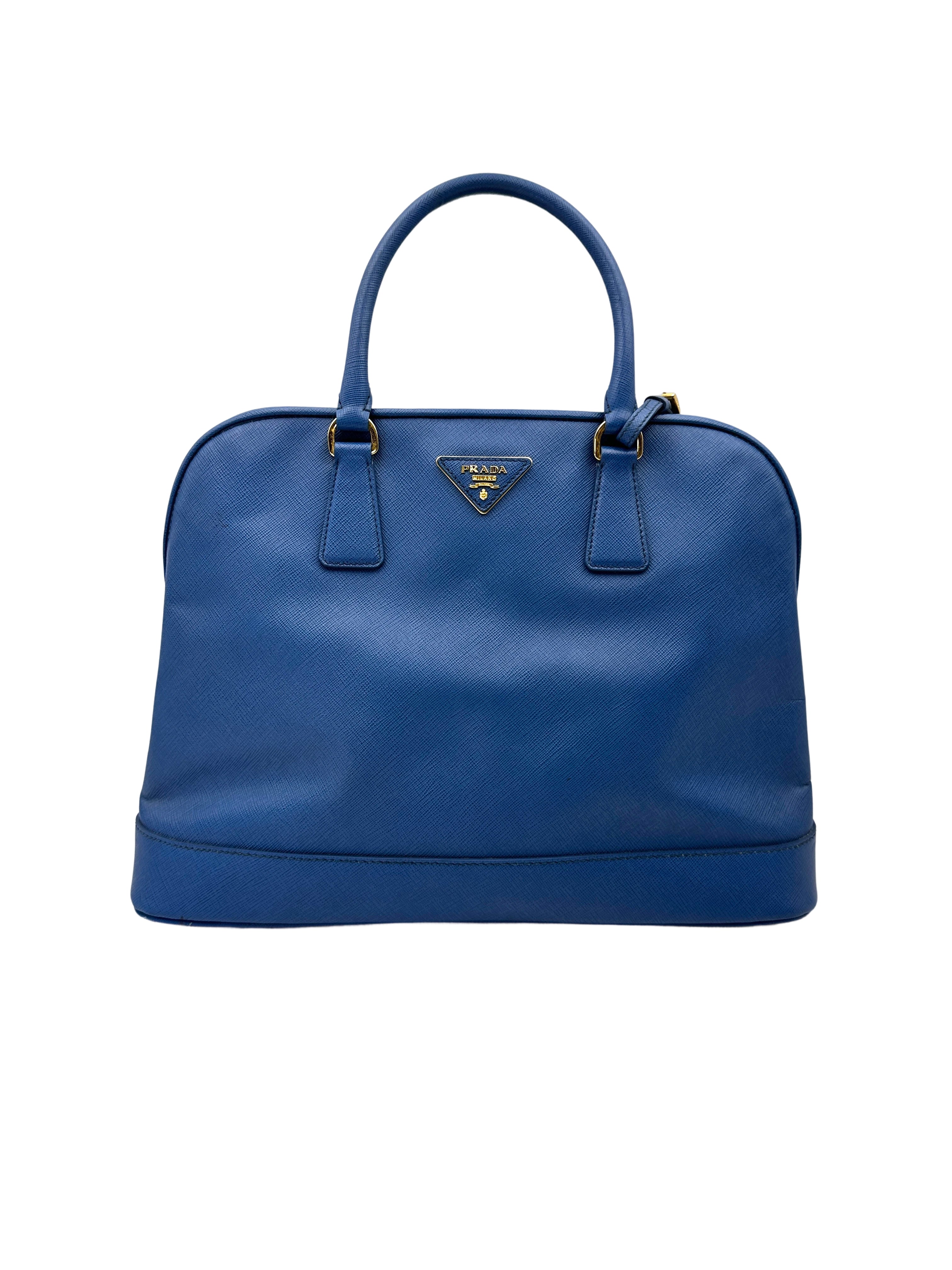 Prada Promenade Blue Saffiano Leather Handle Bag PR453