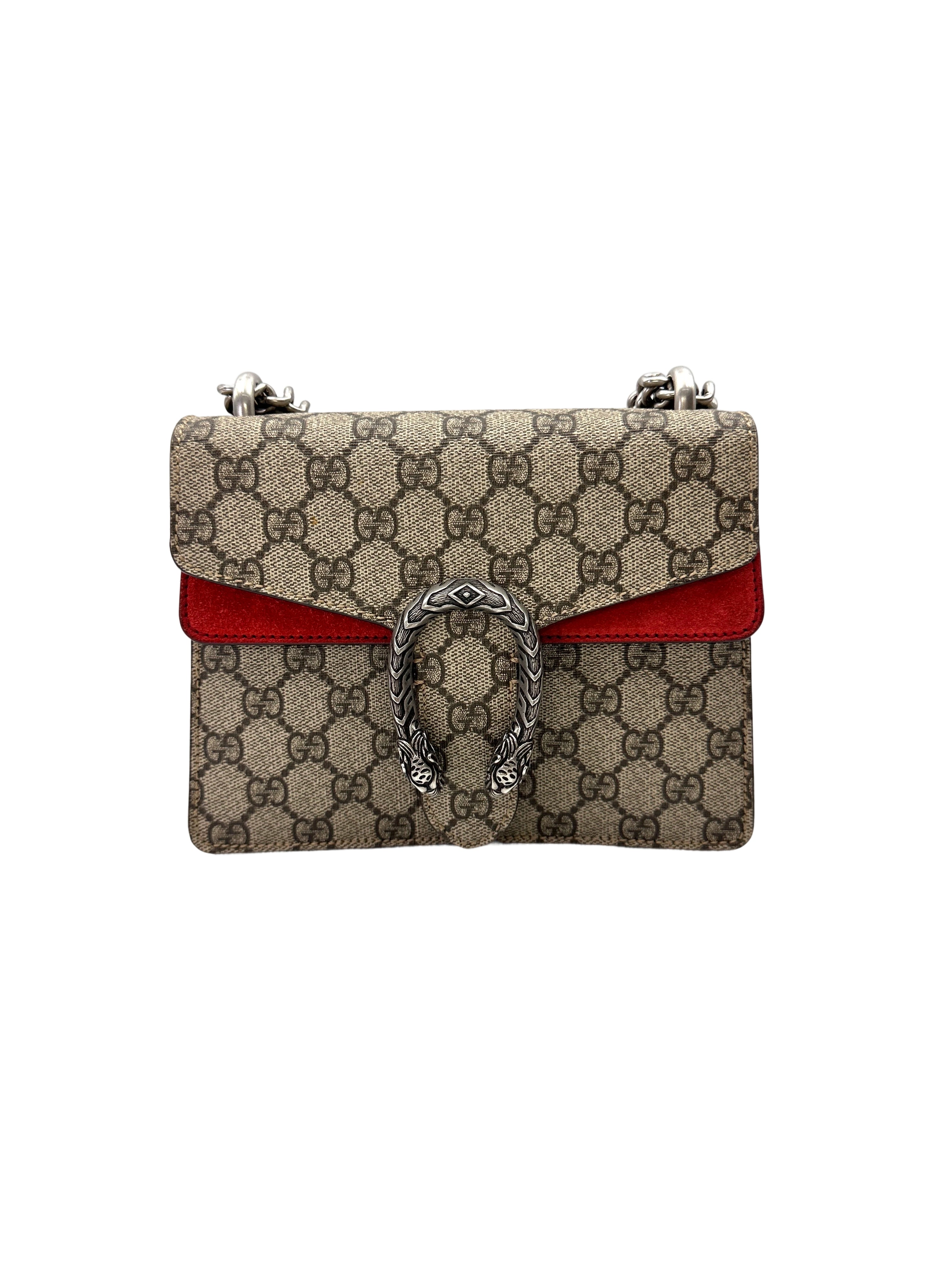 Gucci Dionysus GG Supreme Canvas Small Size Shoulder Bag With Red Trim GG1272