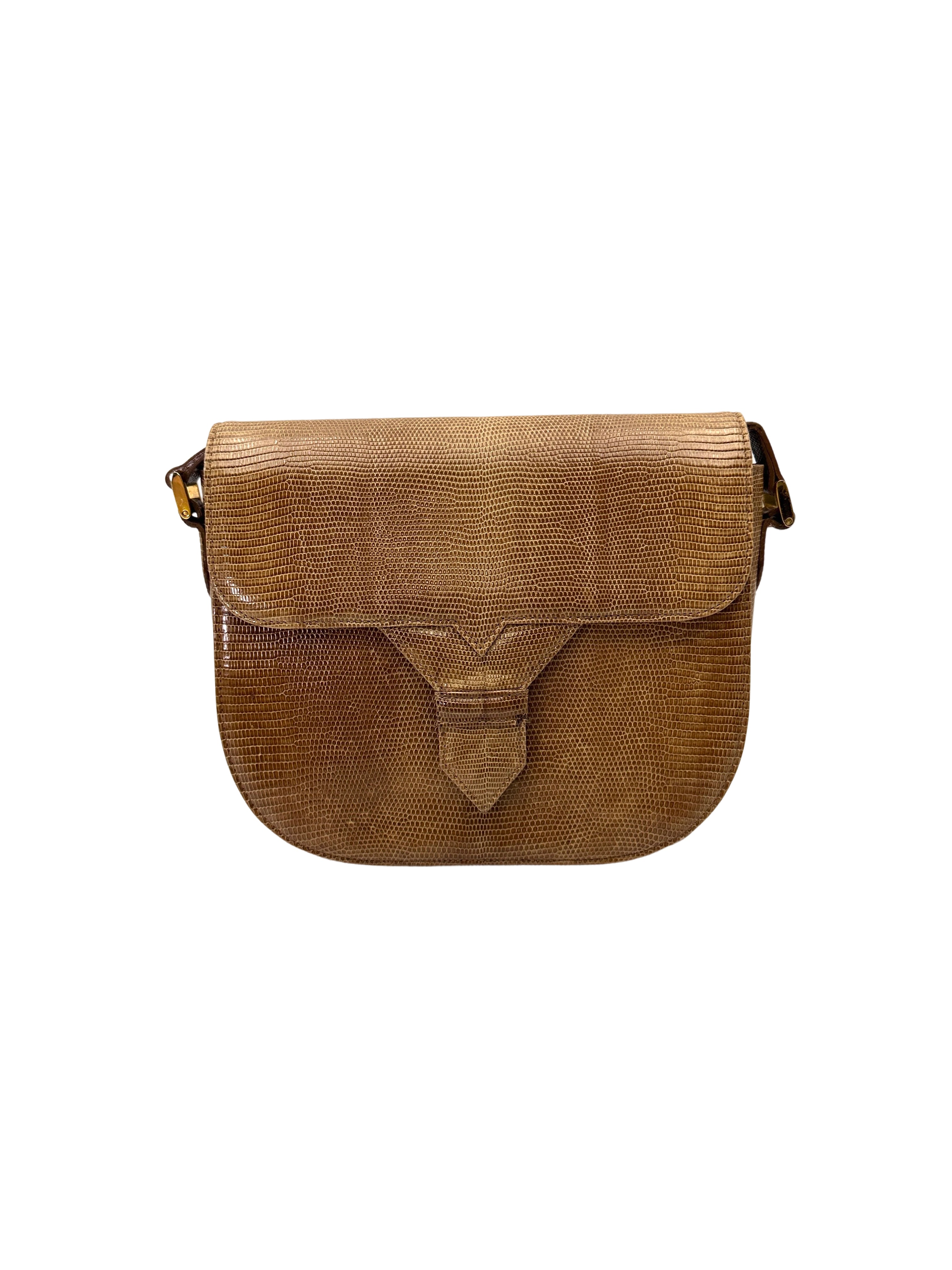 Saint Laurent Brown Lizard Embossed Leather Shoulder Bag SL254