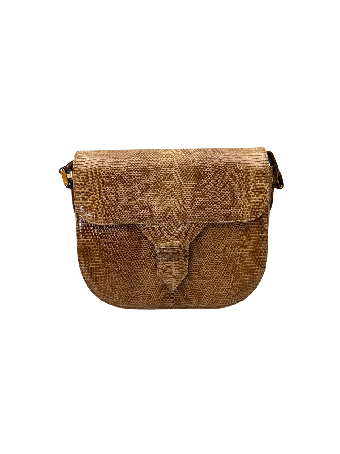 Saint Laurent Brown Lizard Embossed Leather Shoulder Bag SL254