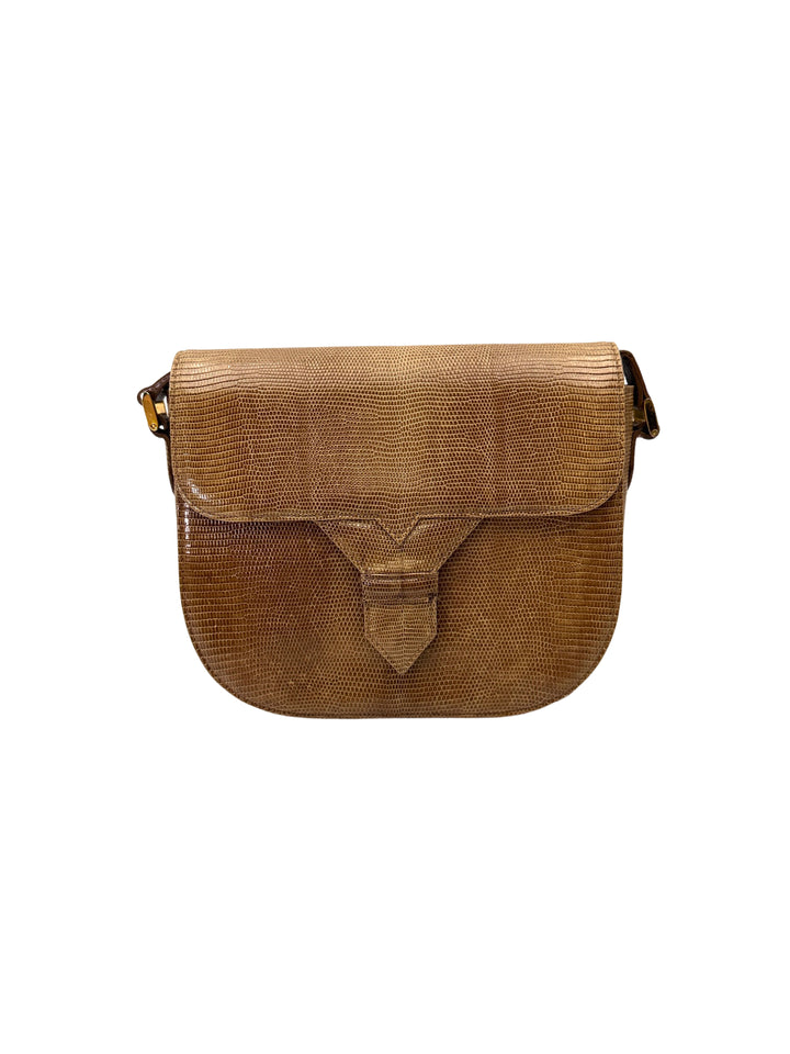 Saint Laurent Brown Lizard Embossed Leather Shoulder Bag SL254