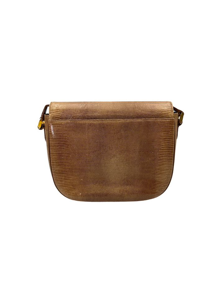 Saint Laurent Brown Lizard Embossed Leather Shoulder Bag SL254