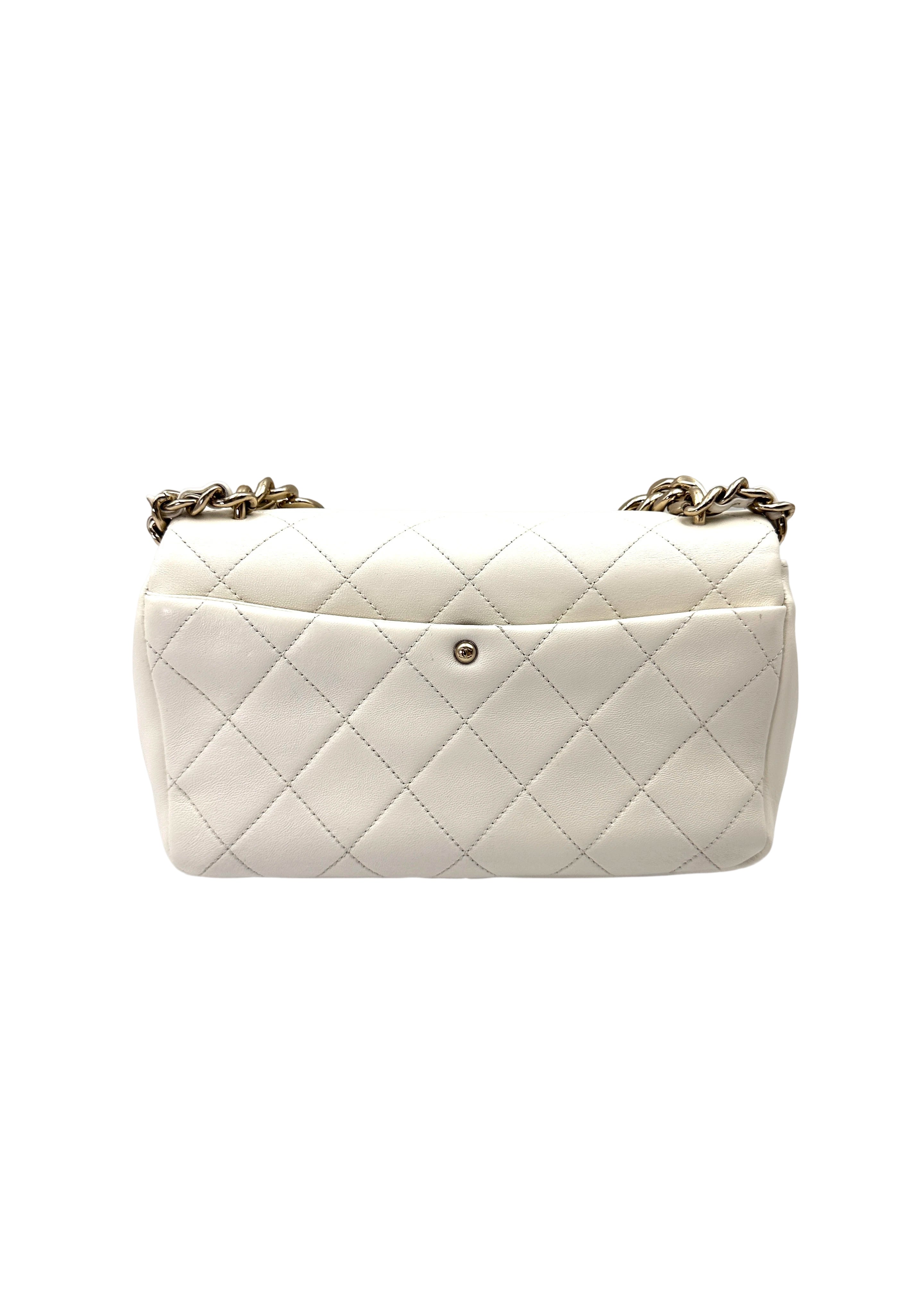 Chanel White Quilted Leather Flap Bag With Acetate & Metal Chunky Chain(28***43) CC2126