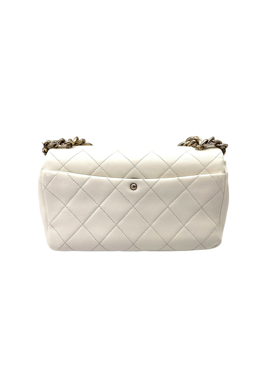 Chanel White Quilted Leather Flap Bag With Acetate & Metal Chunky Chain(28***43) CC2126