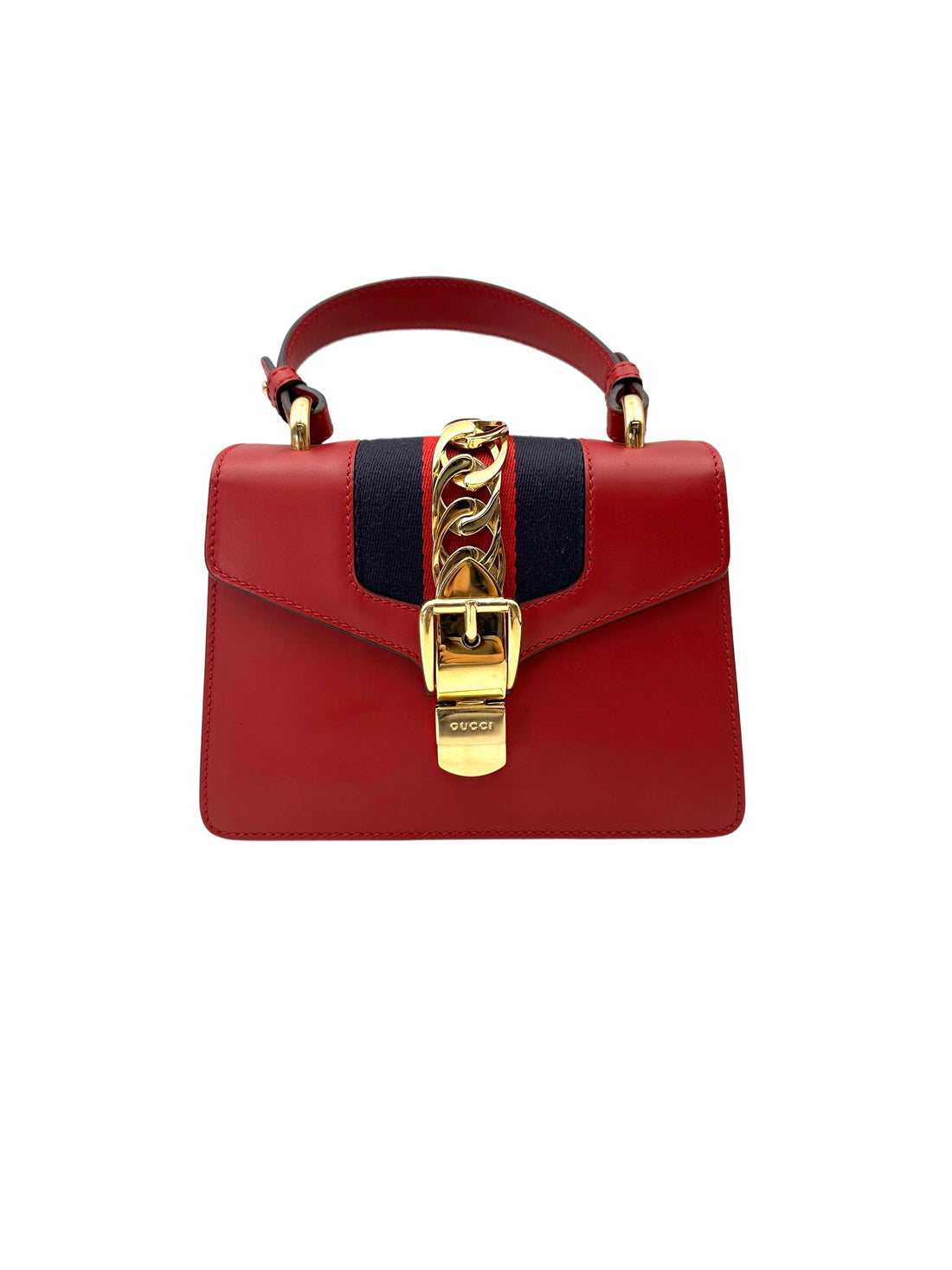 Gucci Sylvie Red Leather Small Size Top Handle Bag GG1297
