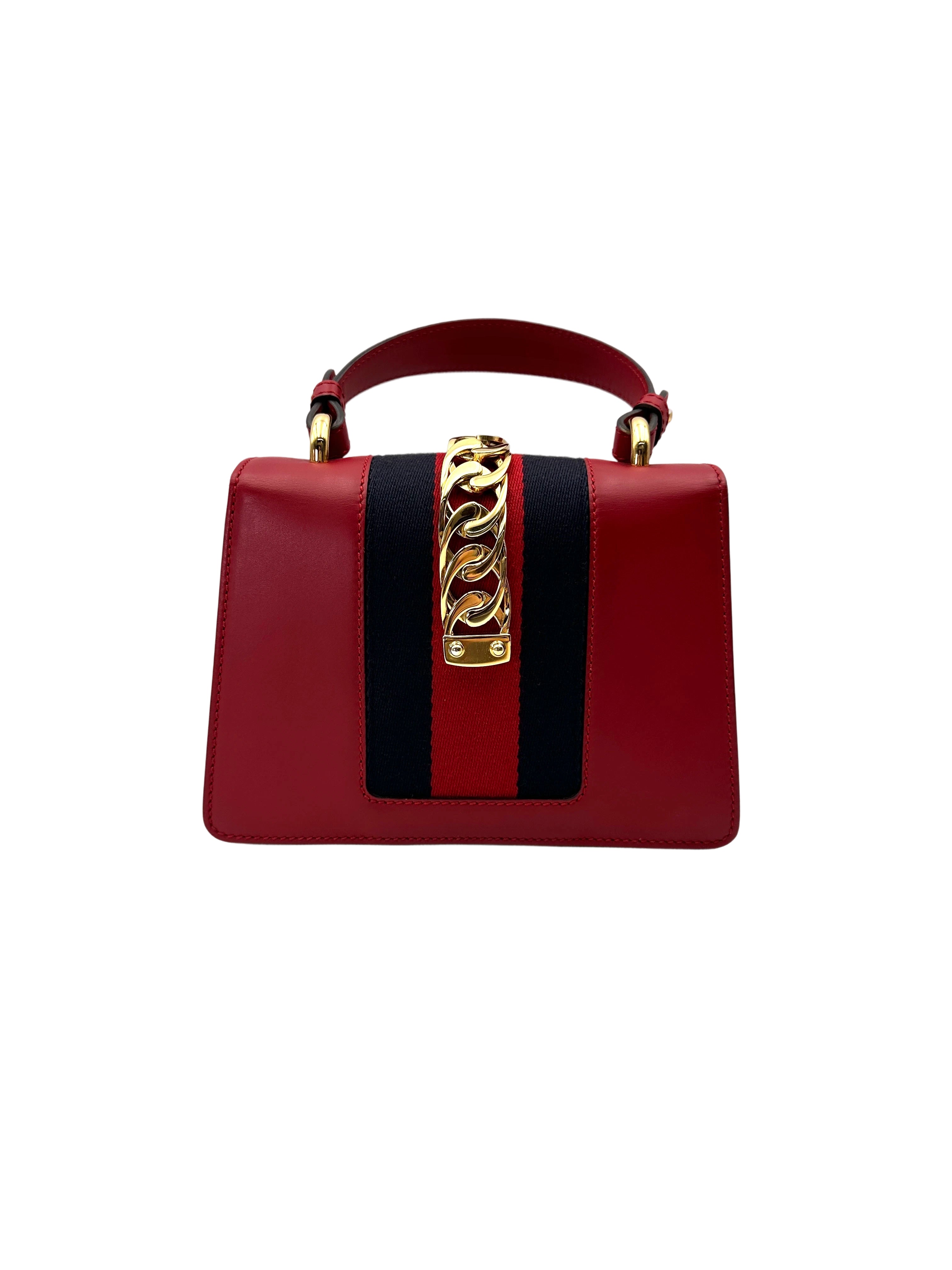 Gucci Sylvie Red Leather Small Size Top Handle Bag GG1297