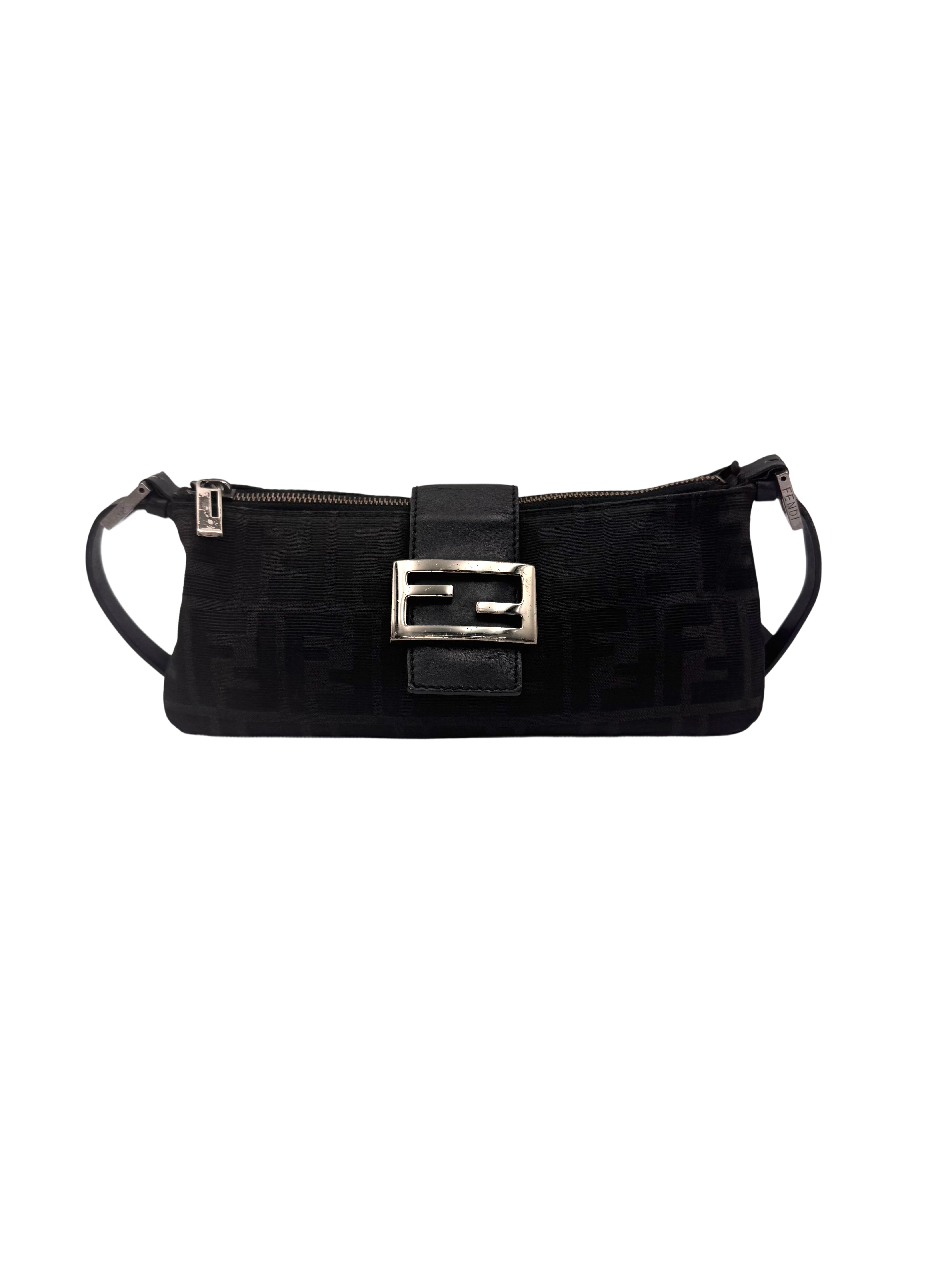 Fendi Baguette Black Denim FF Monogram Shoulder Bag FF121