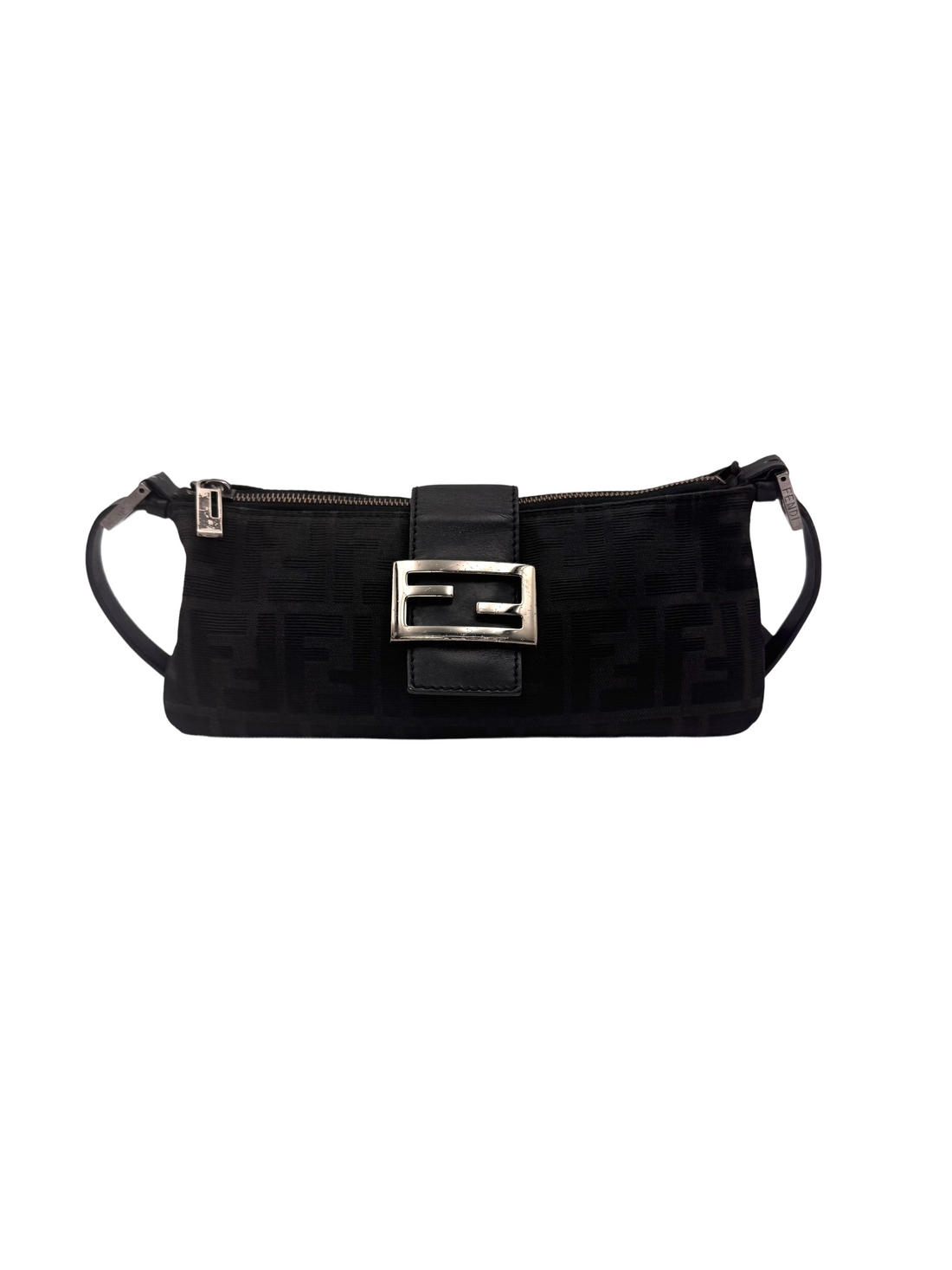 Fendi Baguette Black Denim FF Monogram Shoulder Bag FF121