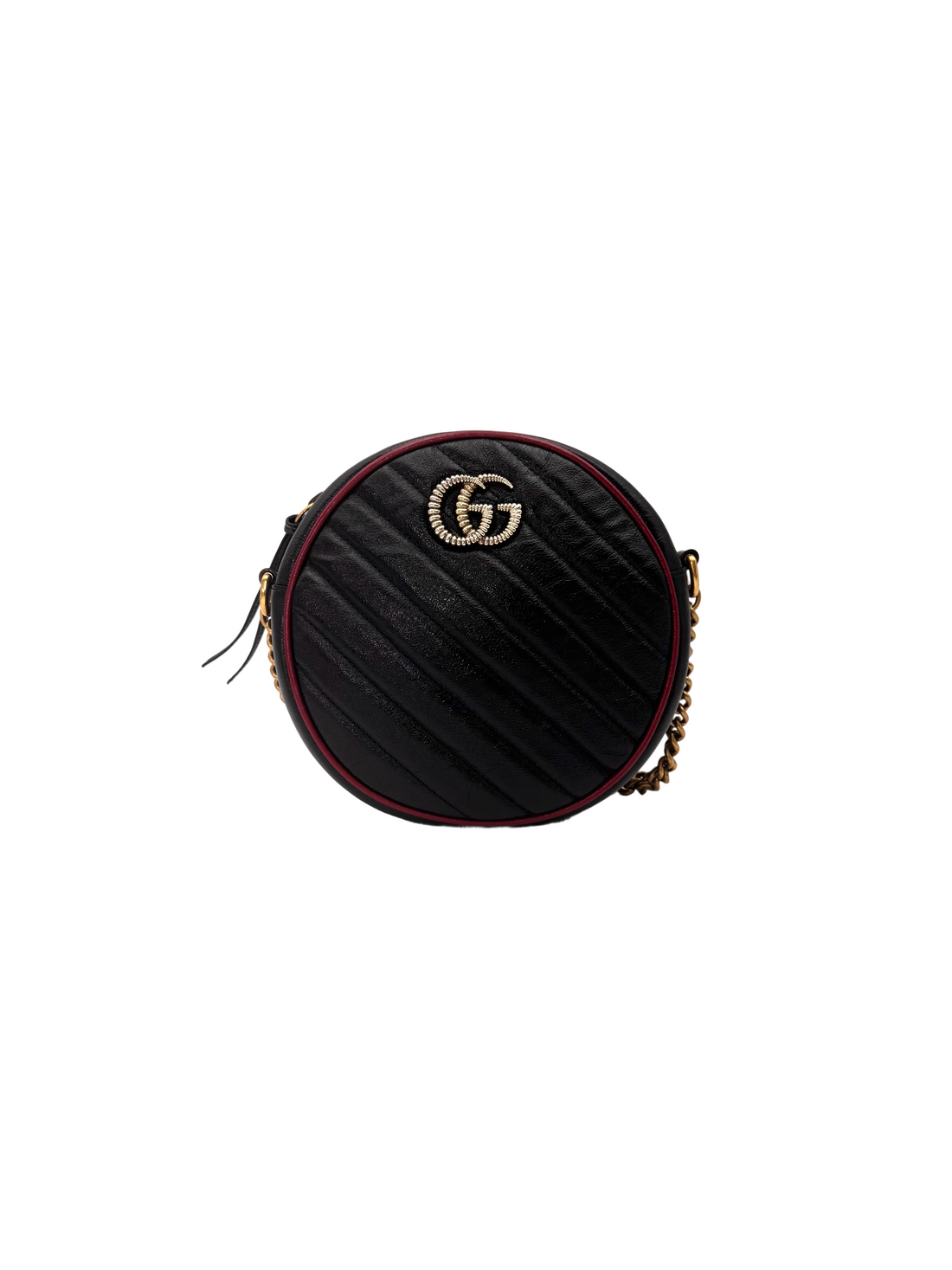 Gucci GG Marmont Black Quilted Leather Round Clutch GG1296