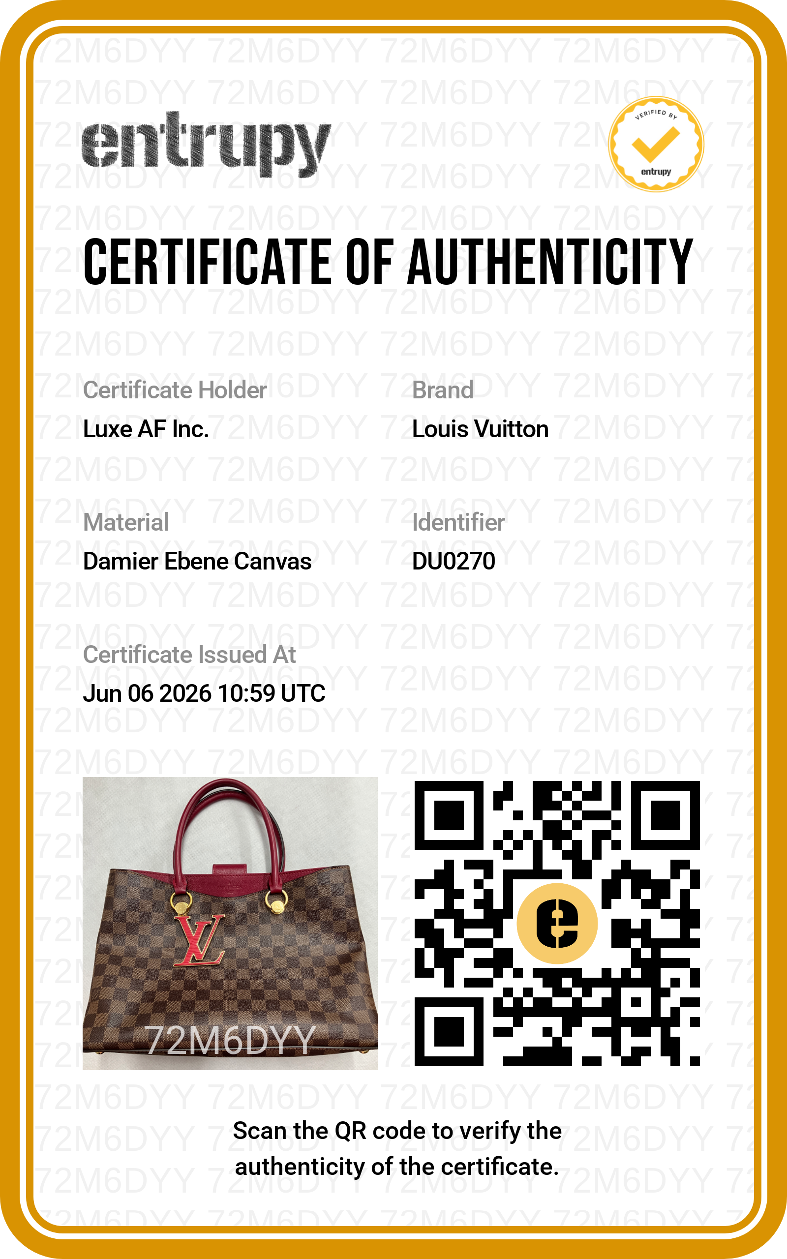 Louis Vuitton Riverside Damier Ebene & Red Leather Handle Bag LV2981