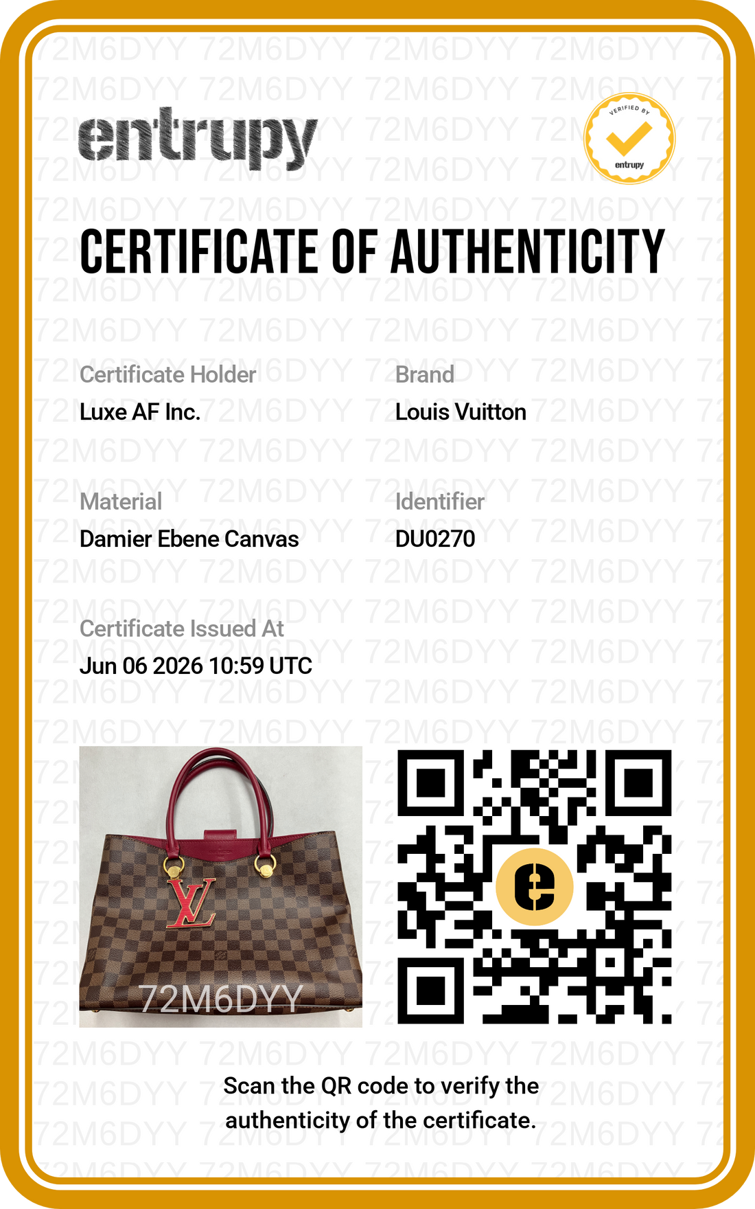 Louis Vuitton Riverside Damier Ebene & Red Leather Handle Bag LV2981