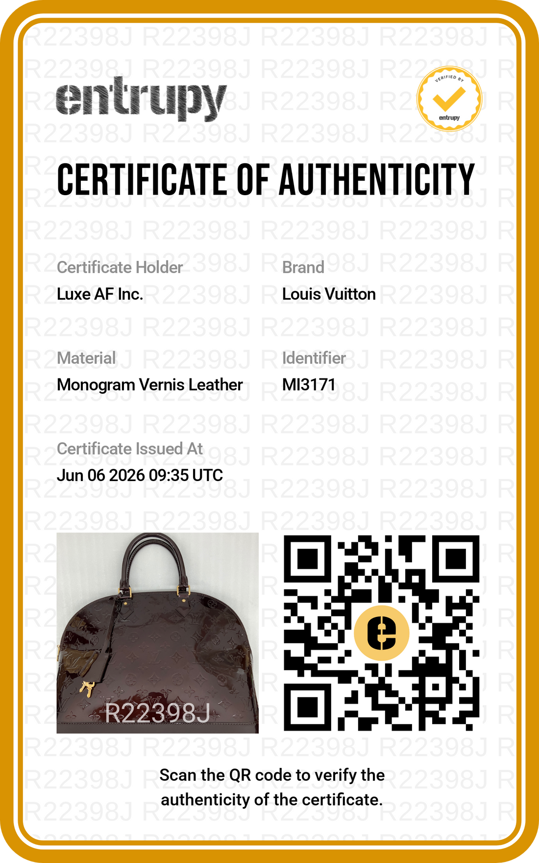 Louis Vuitton Alma BB Dark Red Monogram Vernis Handle Bag LV2989