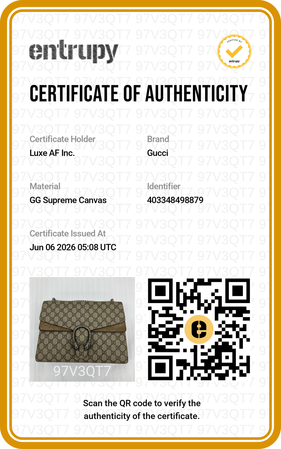 Gucci Dionysus GG Supreme Canvas Shoulder Bag With Brown Tirm GG1265