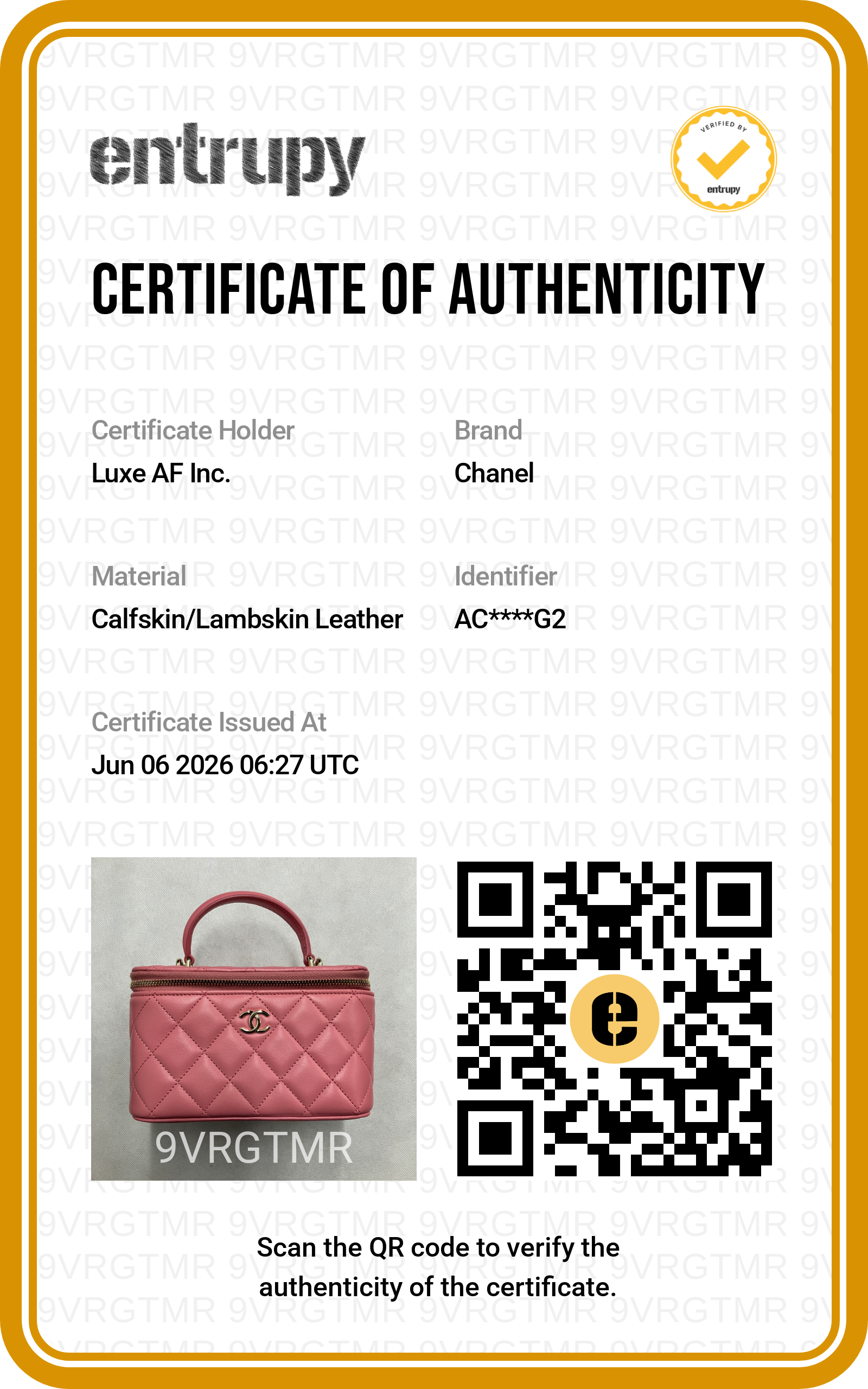 Chanel 23A Pink Quilted Lambskin Top Handle Vanity Case(AC***G2) CC2119