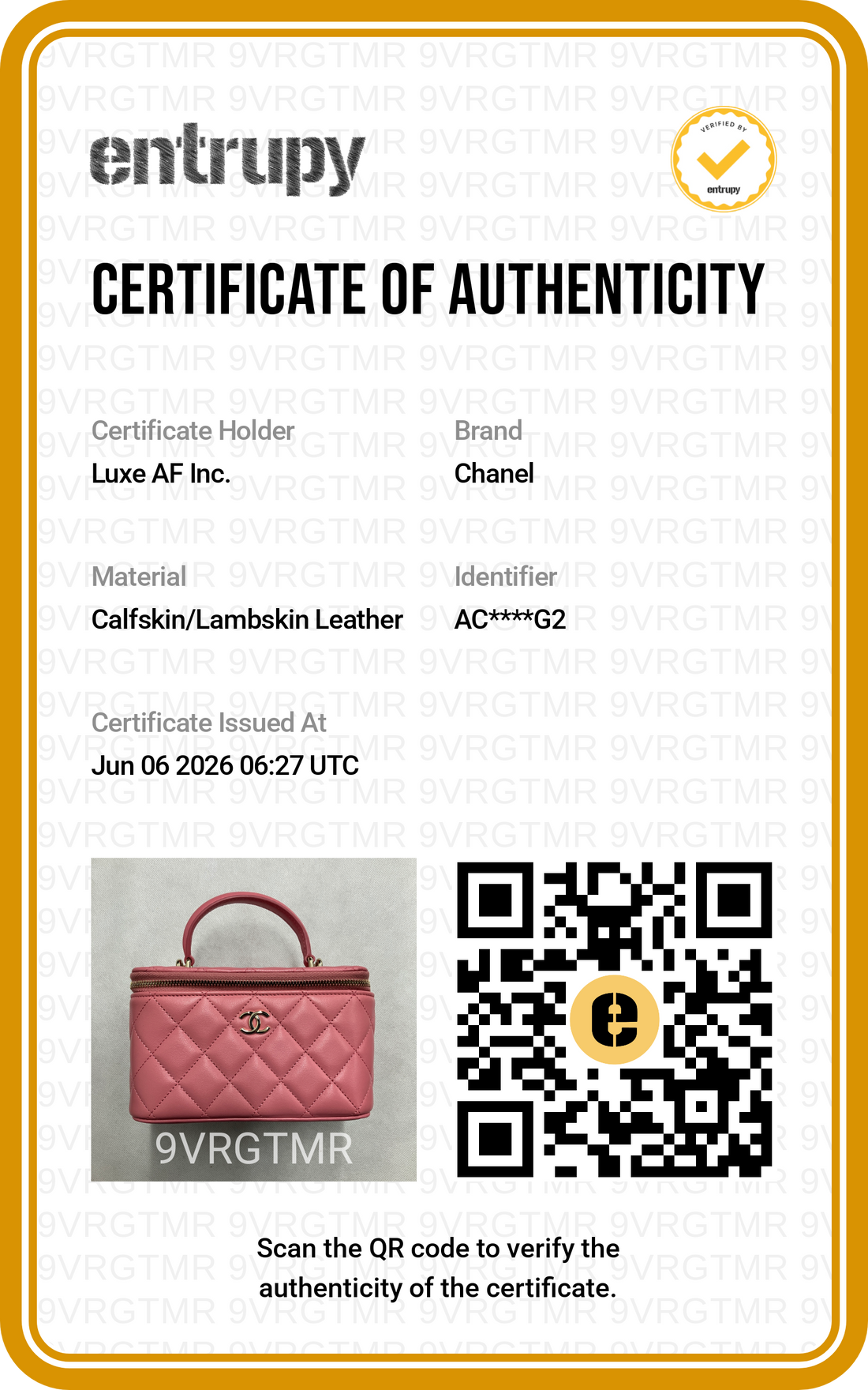 Chanel 23A Pink Quilted Lambskin Top Handle Vanity Case(AC***G2) CC2119