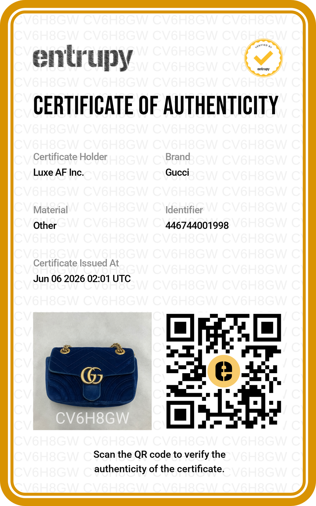 Gucci GG Marmont Blue Velvet Shoulder Bag GG1256