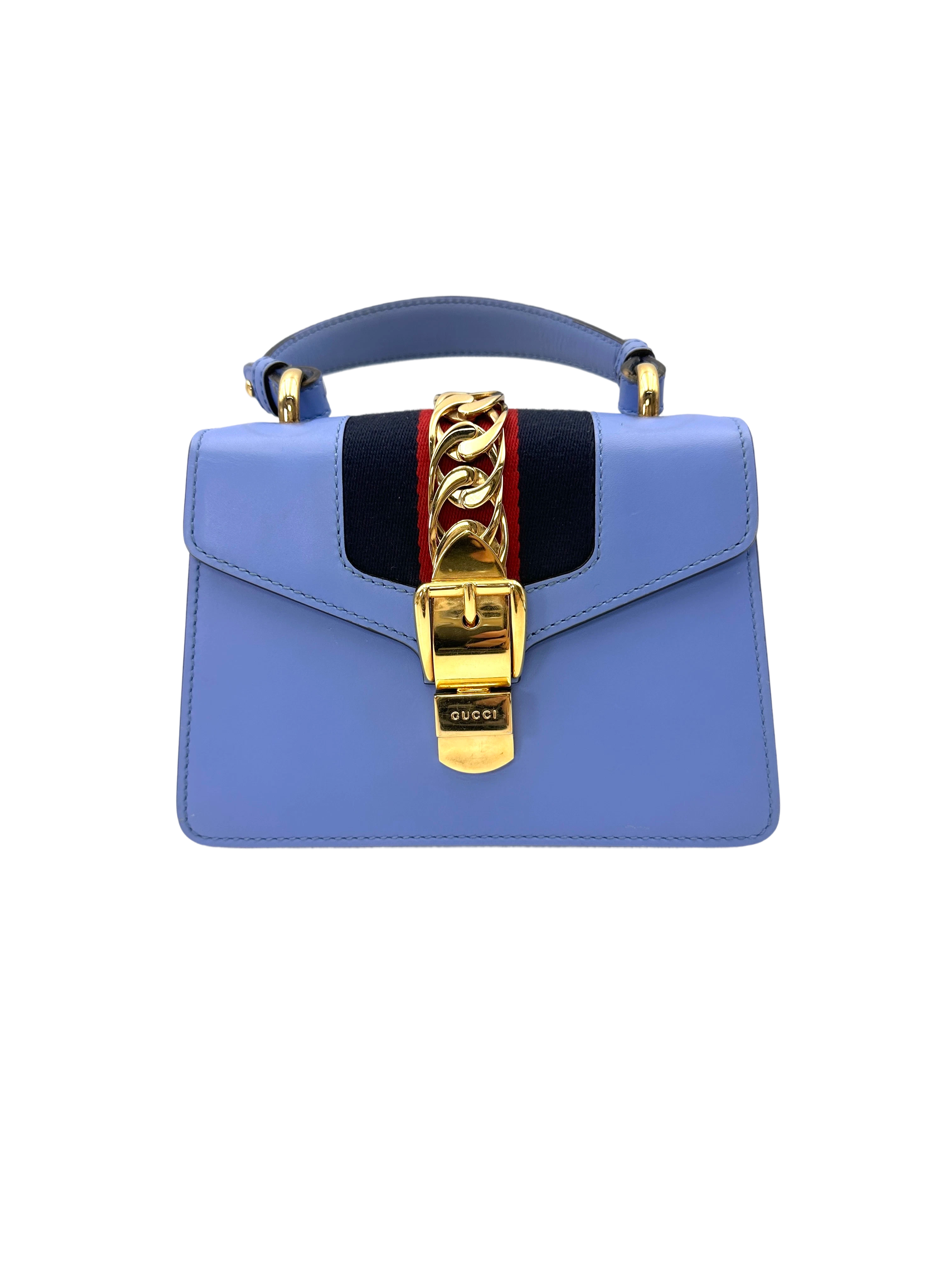 Gucci Sylvie Blue Leather Small Size Shoulder Bag GG1288