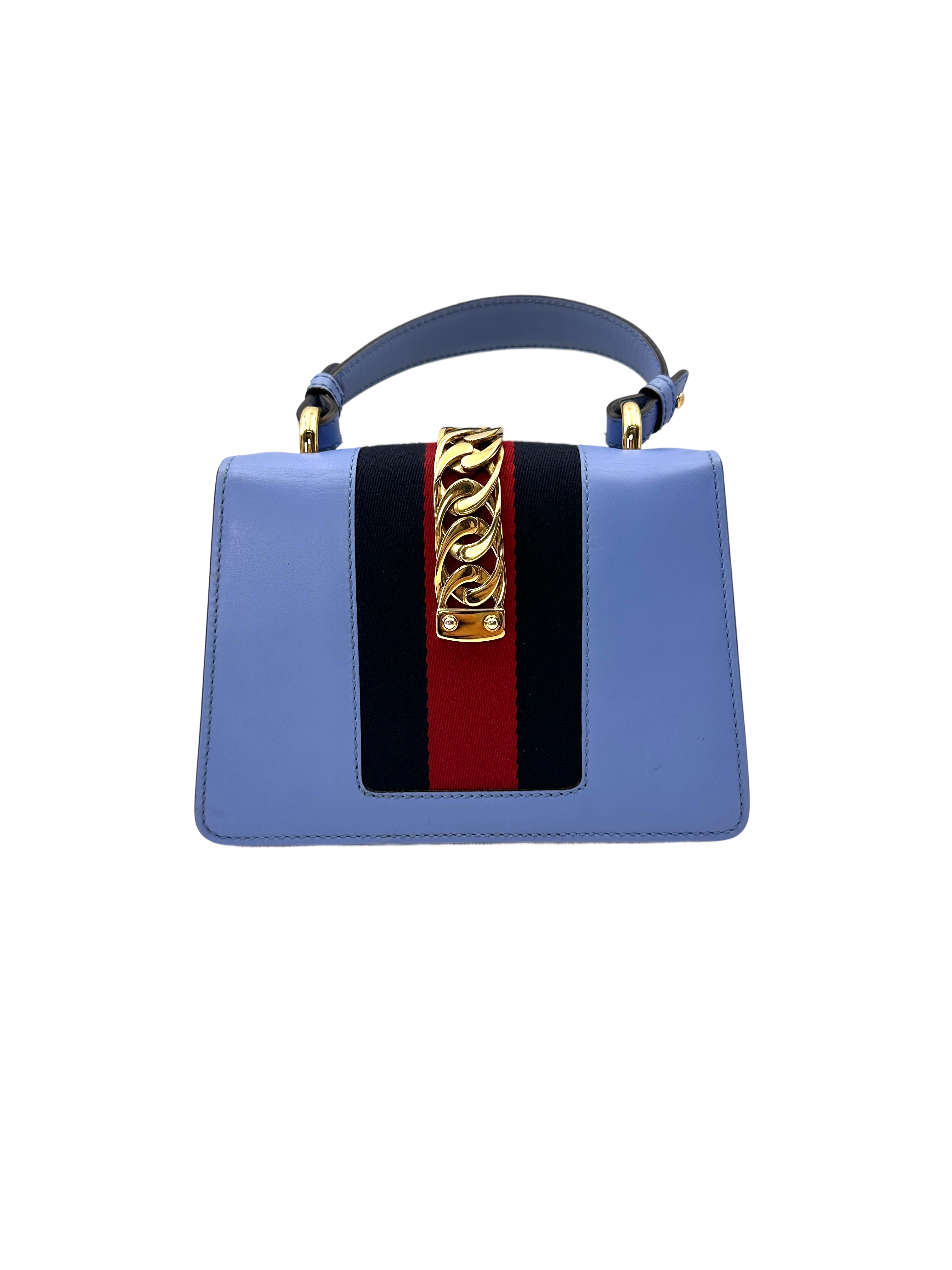 Gucci Sylvie Blue Leather Small Size Shoulder Bag GG1288