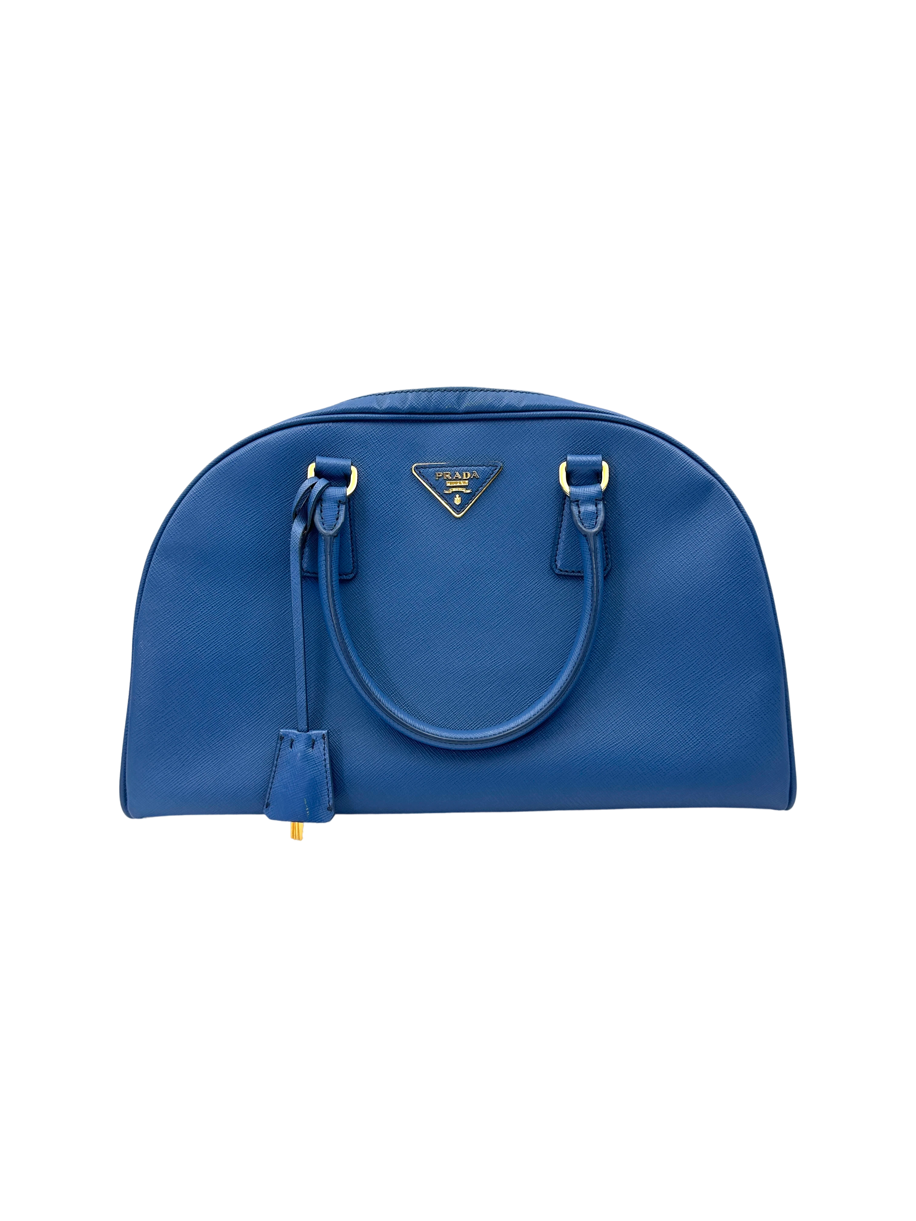 Prada Blue Saffiano Leather Large Size Bowler Bag PR456