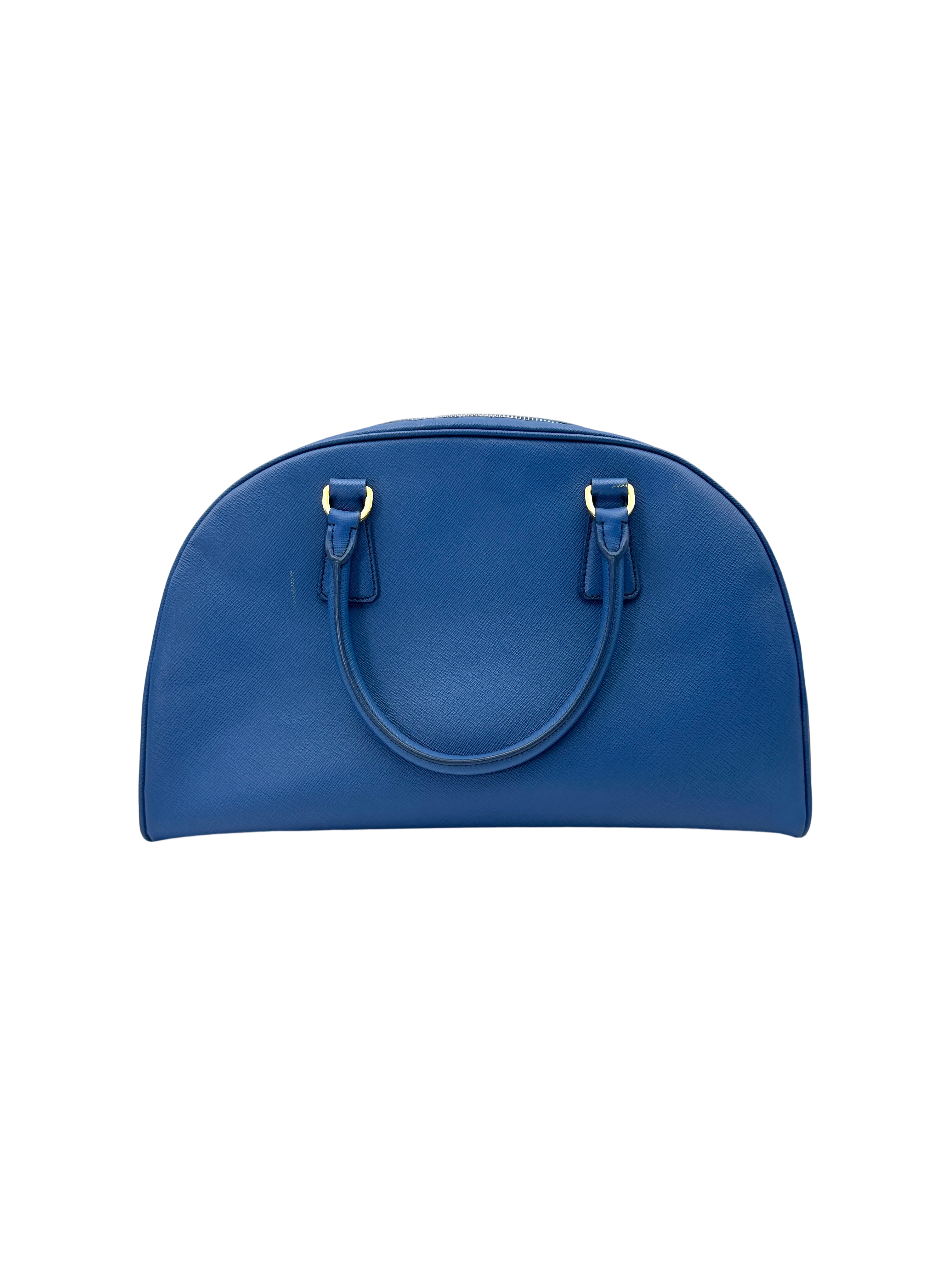 Prada Blue Saffiano Leather Large Size Bowler Bag PR456