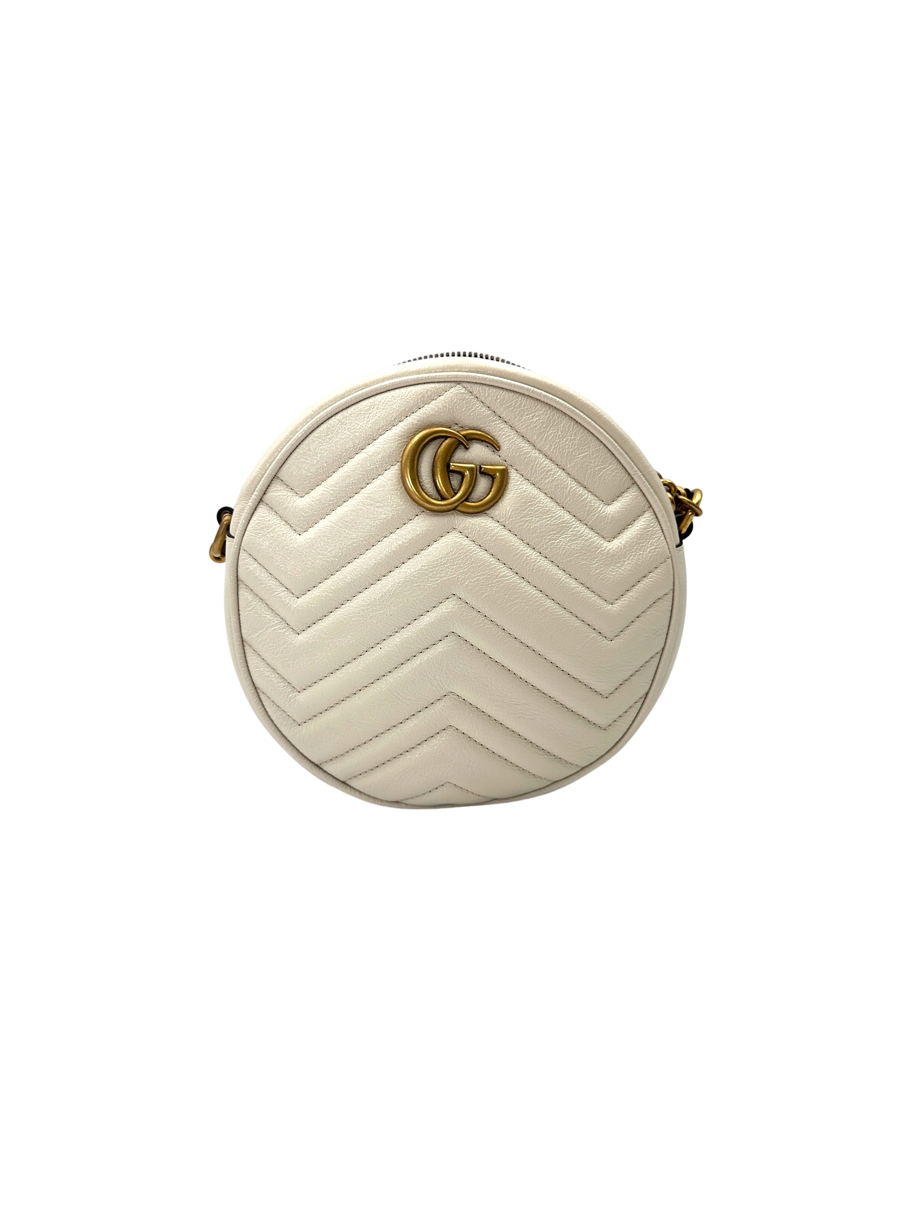 Gucci GG Marmont White Quilted Leather Round Clutch GG1279