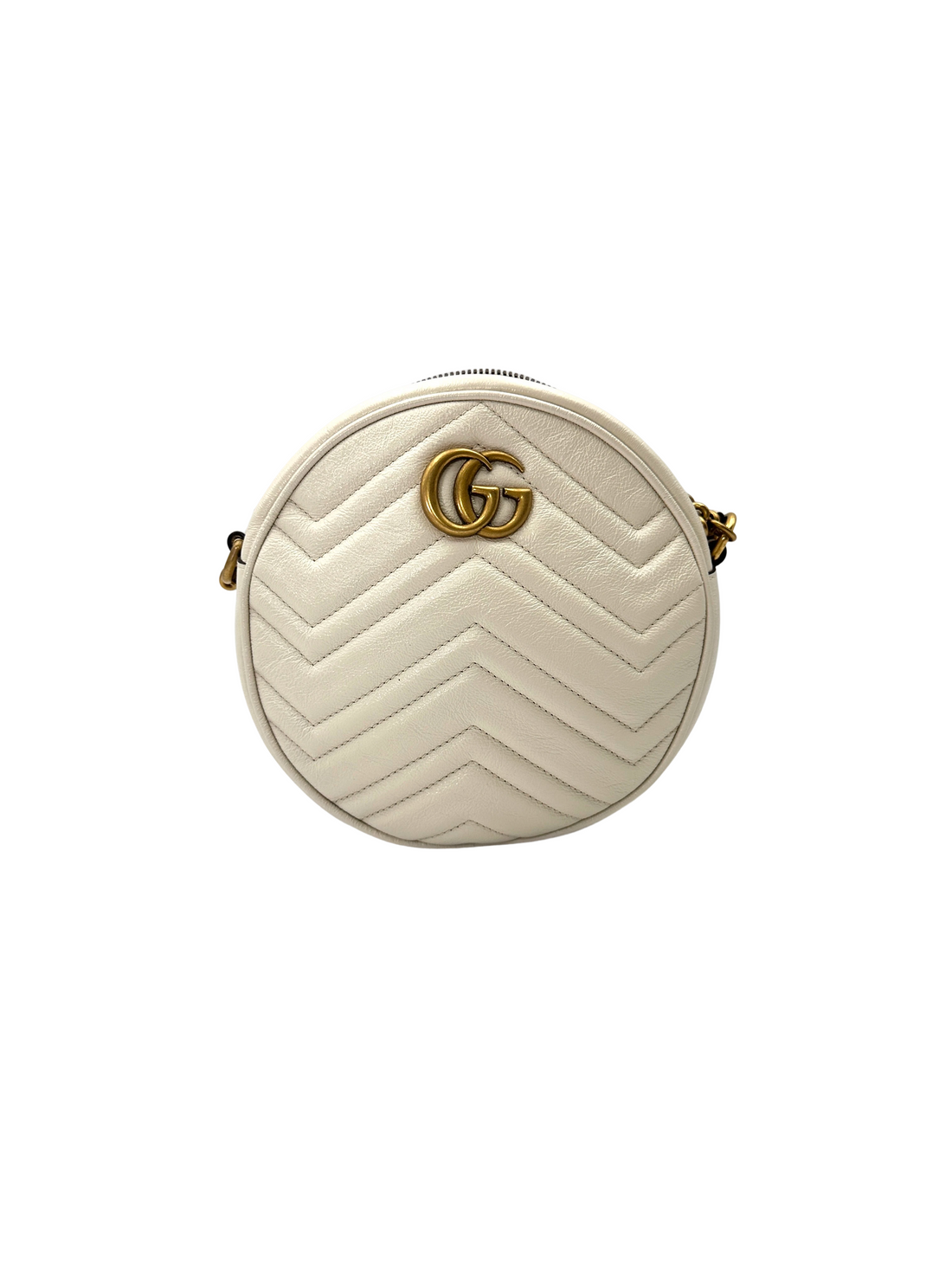 Gucci GG Marmont White Quilted Leather Round Clutch GG1279