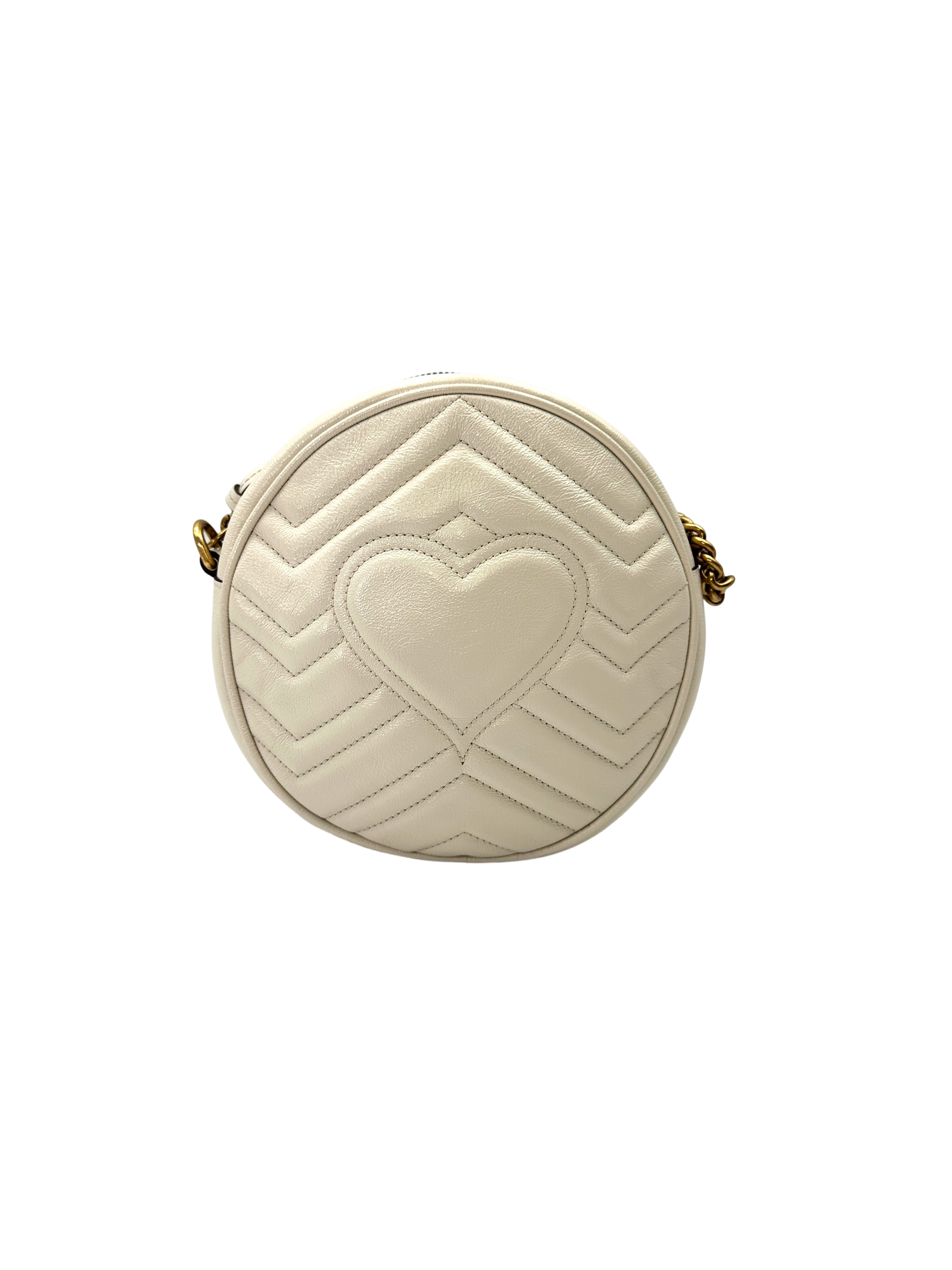 Gucci GG Marmont White Quilted Leather Round Clutch GG1279