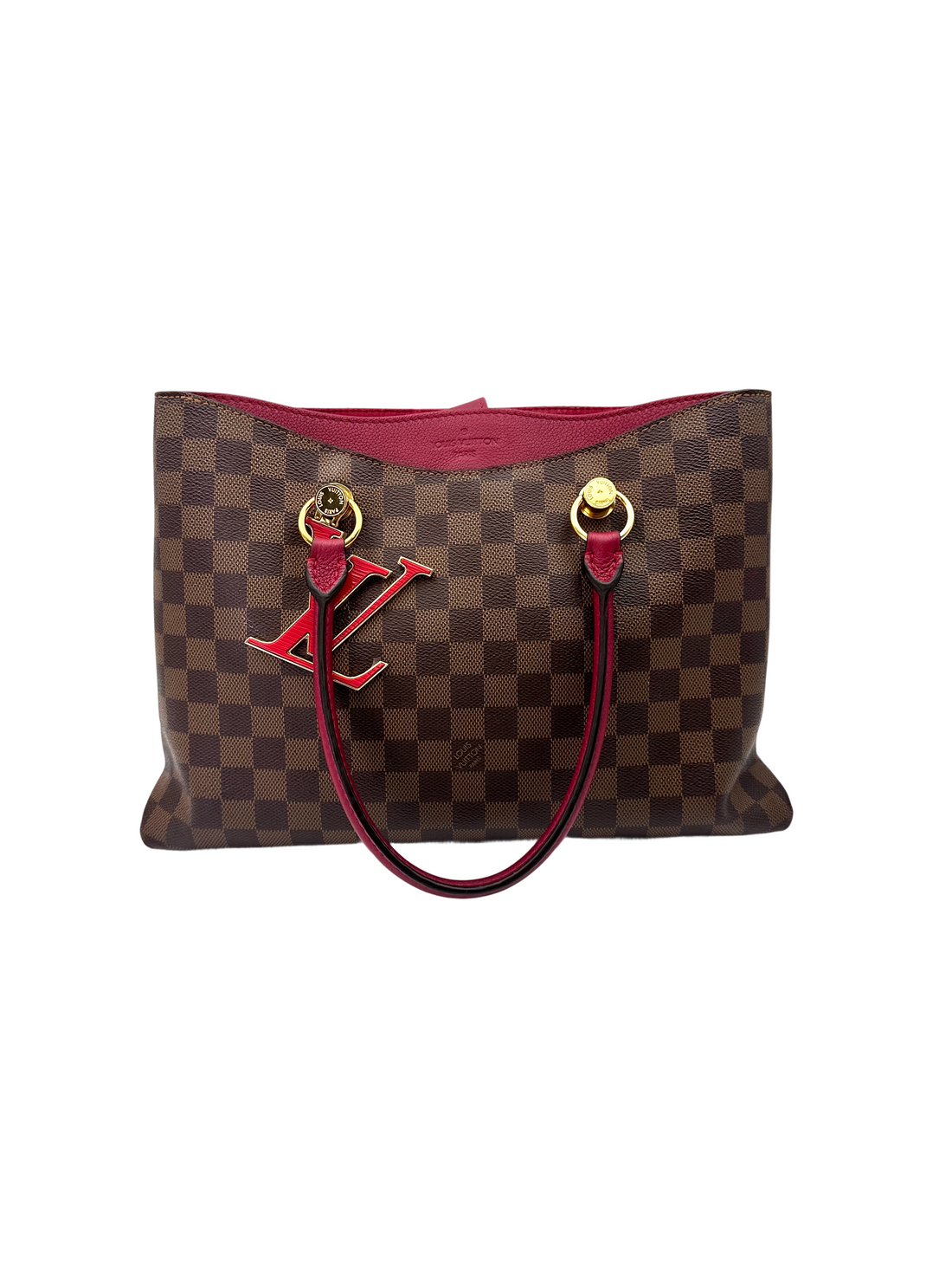 Louis Vuitton Riverside Damier Ebene & Red Leather Handle Bag LV2981