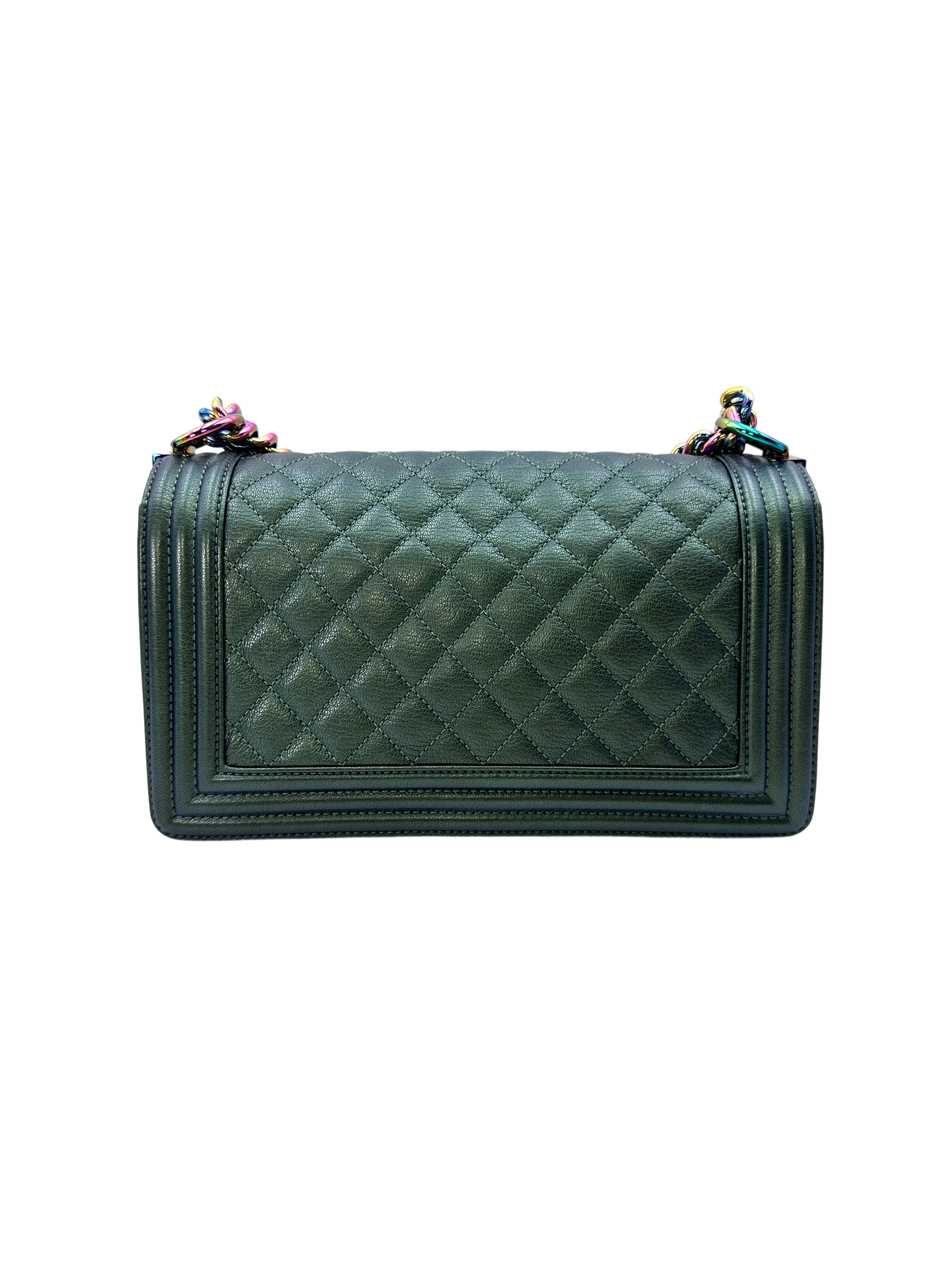 Chanel LeBoy Green Quilted Leather Flap Bag With Rainbow Iridescent Hardware(21***02) CC2128
