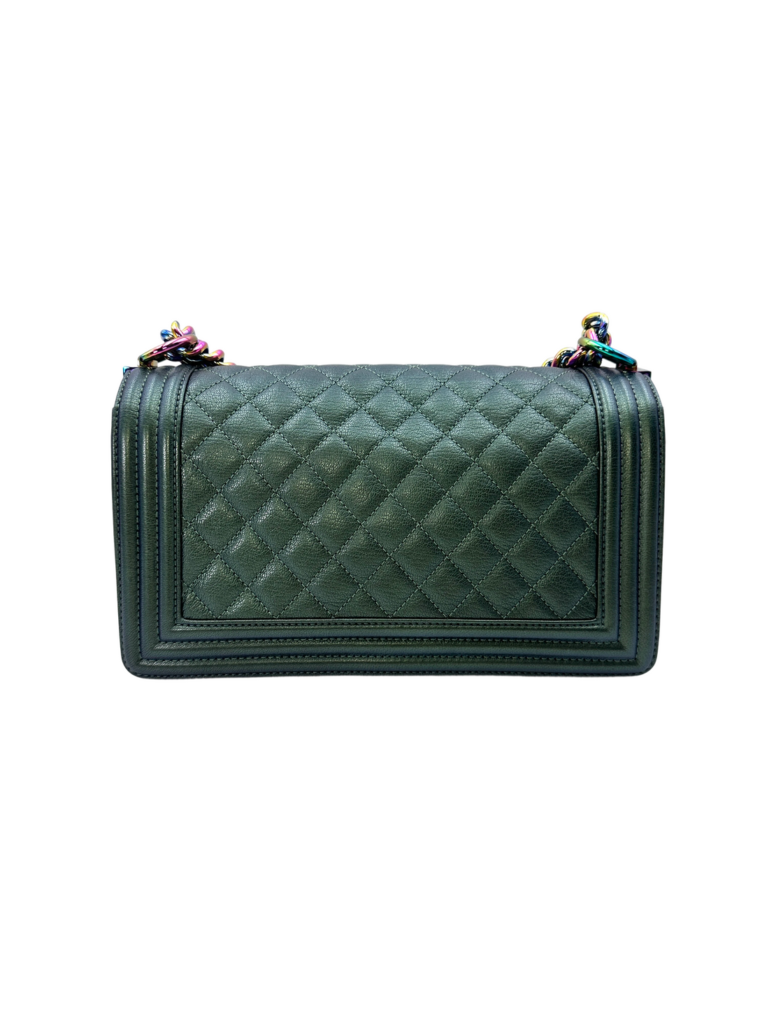 Chanel LeBoy Green Quilted Leather Flap Bag With Rainbow Iridescent Hardware(21***02) CC2128