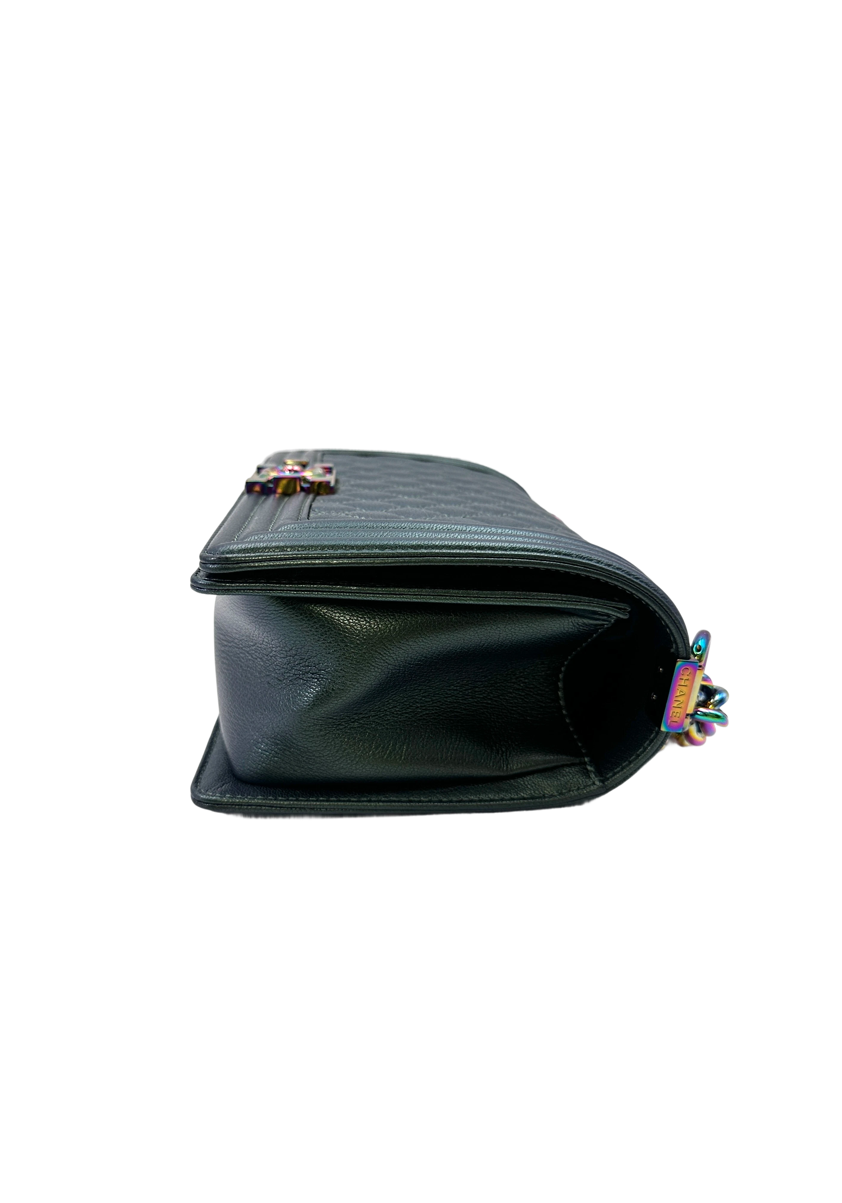 Chanel LeBoy Green Quilted Leather Flap Bag With Rainbow Iridescent Hardware(21***02) CC2128