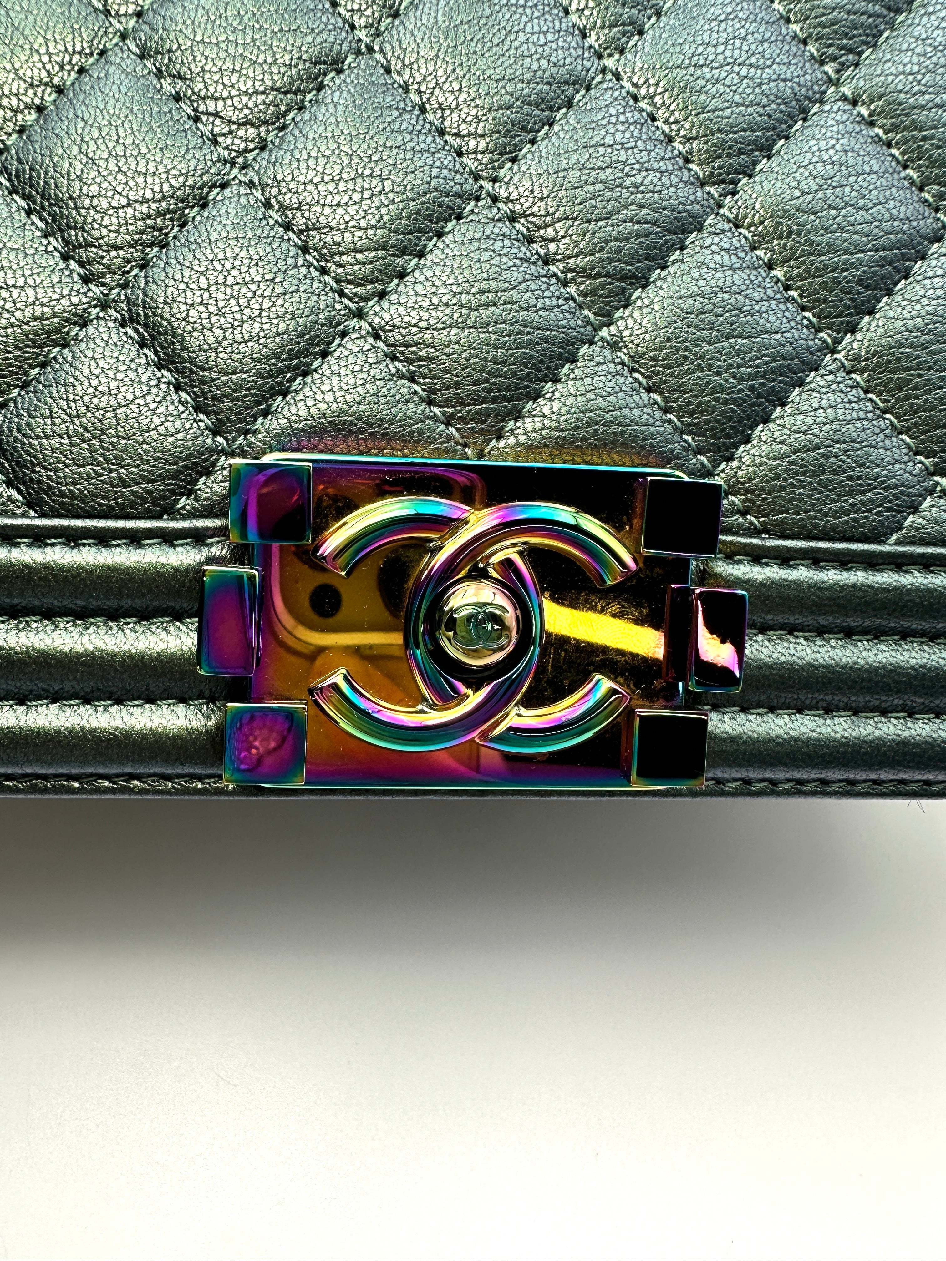 Chanel LeBoy Green Quilted Leather Flap Bag With Rainbow Iridescent Hardware(21***02) CC2128