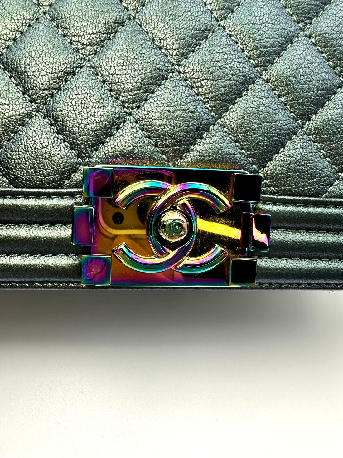 Chanel LeBoy Green Quilted Leather Flap Bag With Rainbow Iridescent Hardware(21***02) CC2128